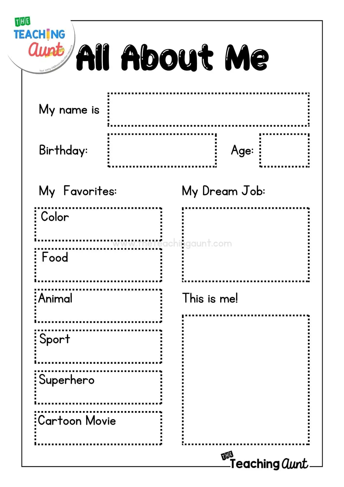 All About Me Worksheets Free Printable The Teaching Aunt
