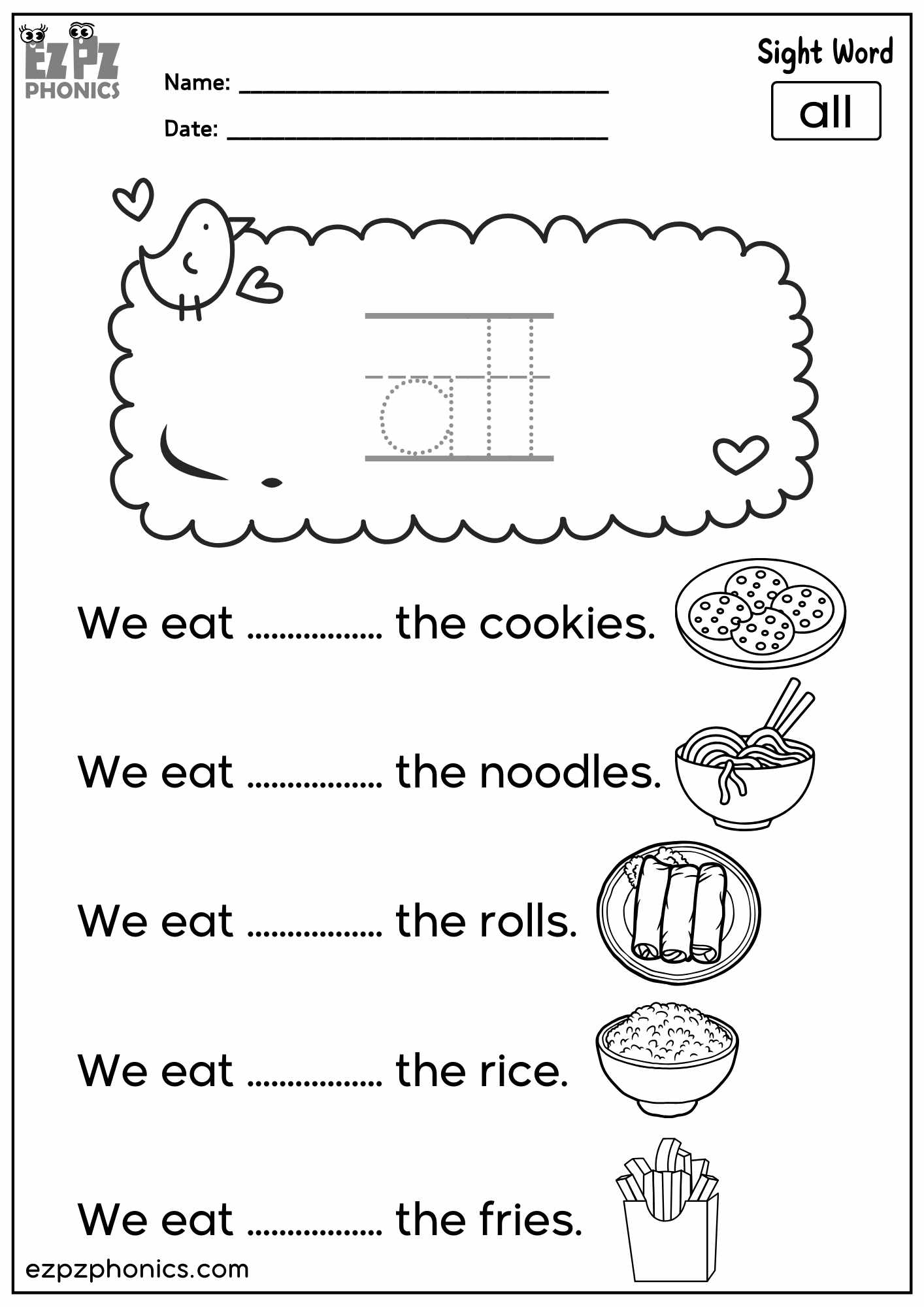 All Sight Word Worksheet Fun Practice For Kindergarten First Grade Ezpzphonics
