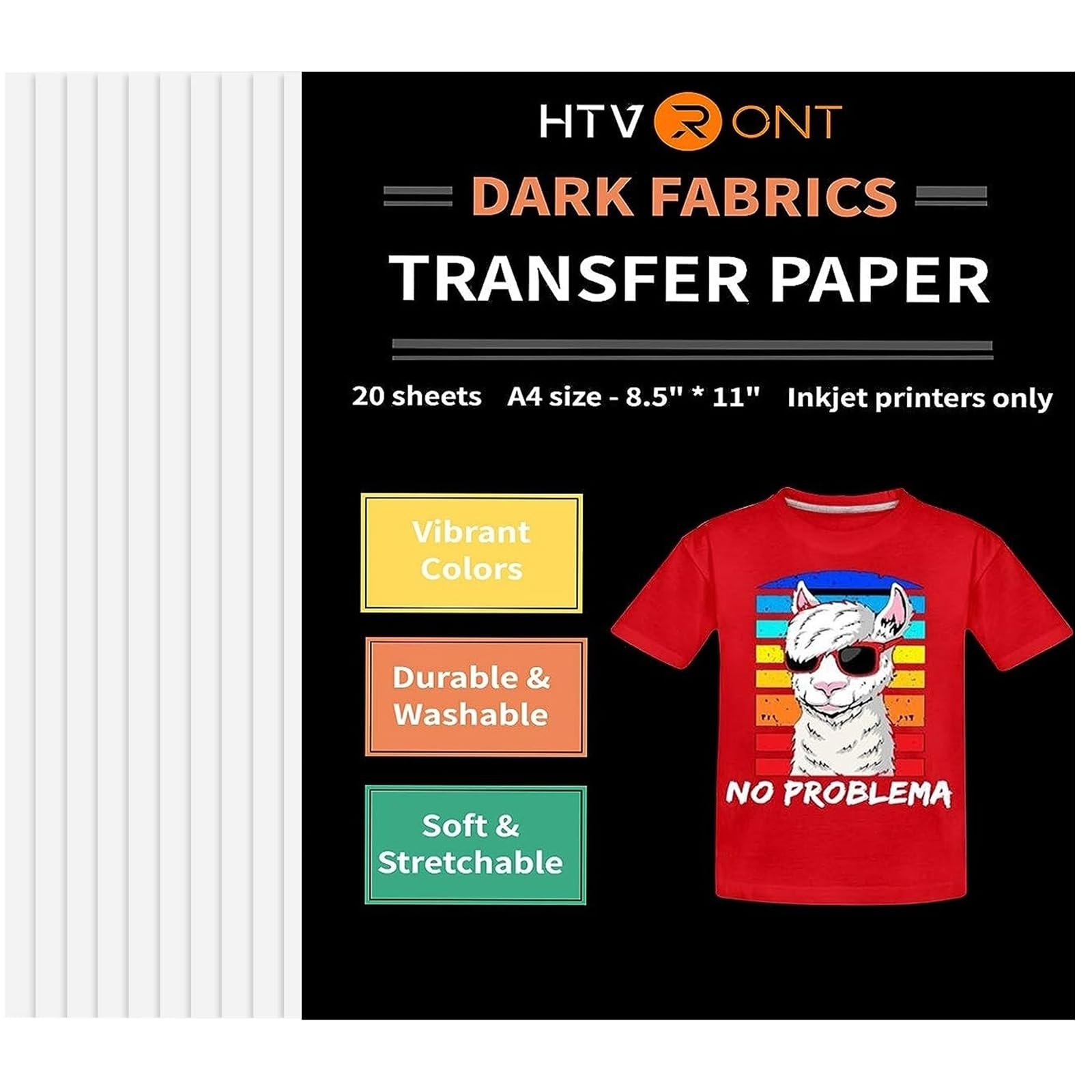 Amazon HTVRONT Heat Transfer Paper For T Shirts 20 Sheets 8 5 X 11 Printable Heat Transfer Vinyl Vivid Color Durable Iron On Transfer Paper For Dark Fabric Arts Crafts 