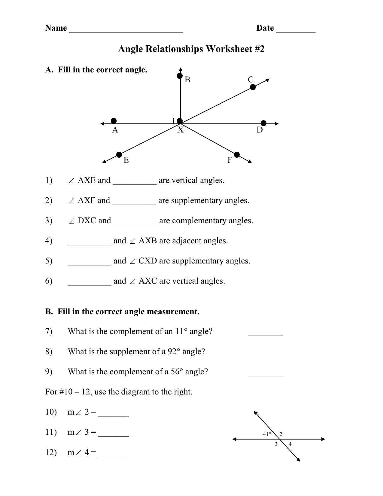 Angle Relationships Worksheet 2 Angle Relationships Worksheet 2