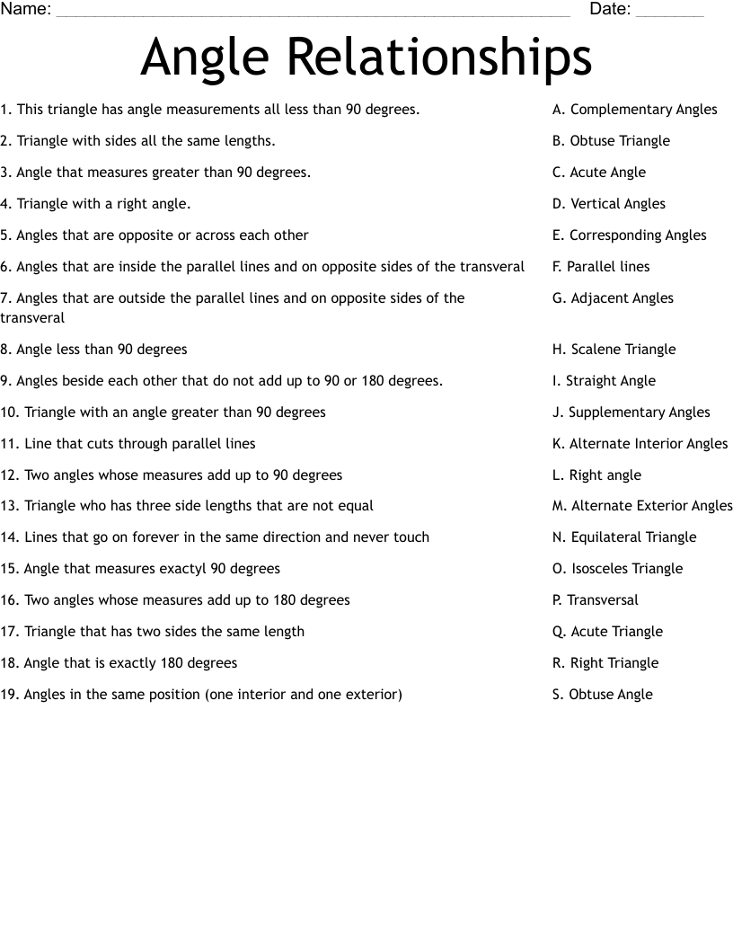 Angle Relationships Worksheet WordMint Angle Relationships Worksheet WordMint