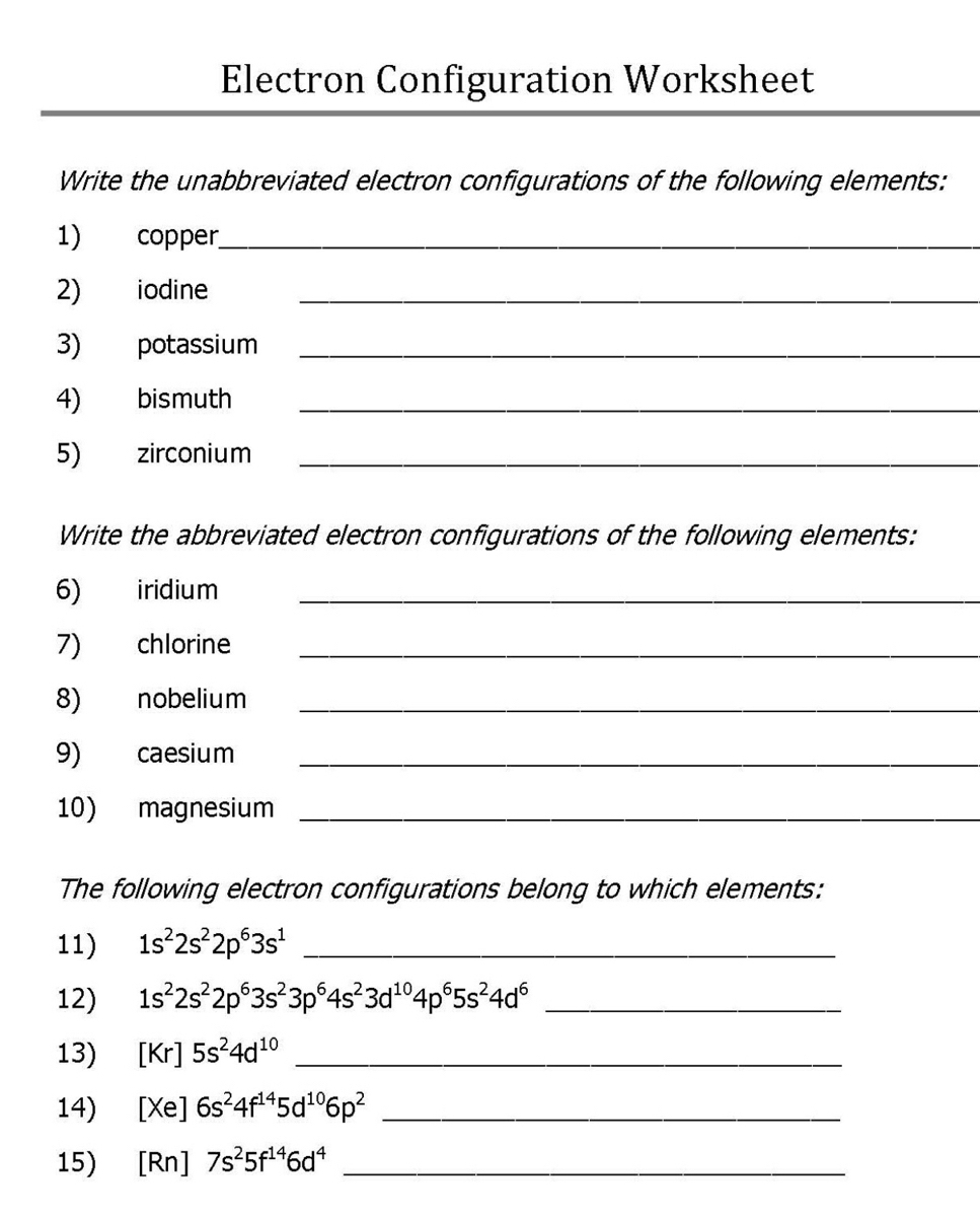 Answered Electron Configuration Worksheet Write The Unabbreviated Electron Configurations Of The Following Elements 1 Copper 2 Iodine 3 Potassium 4 Bismuth 5 Bartleby
