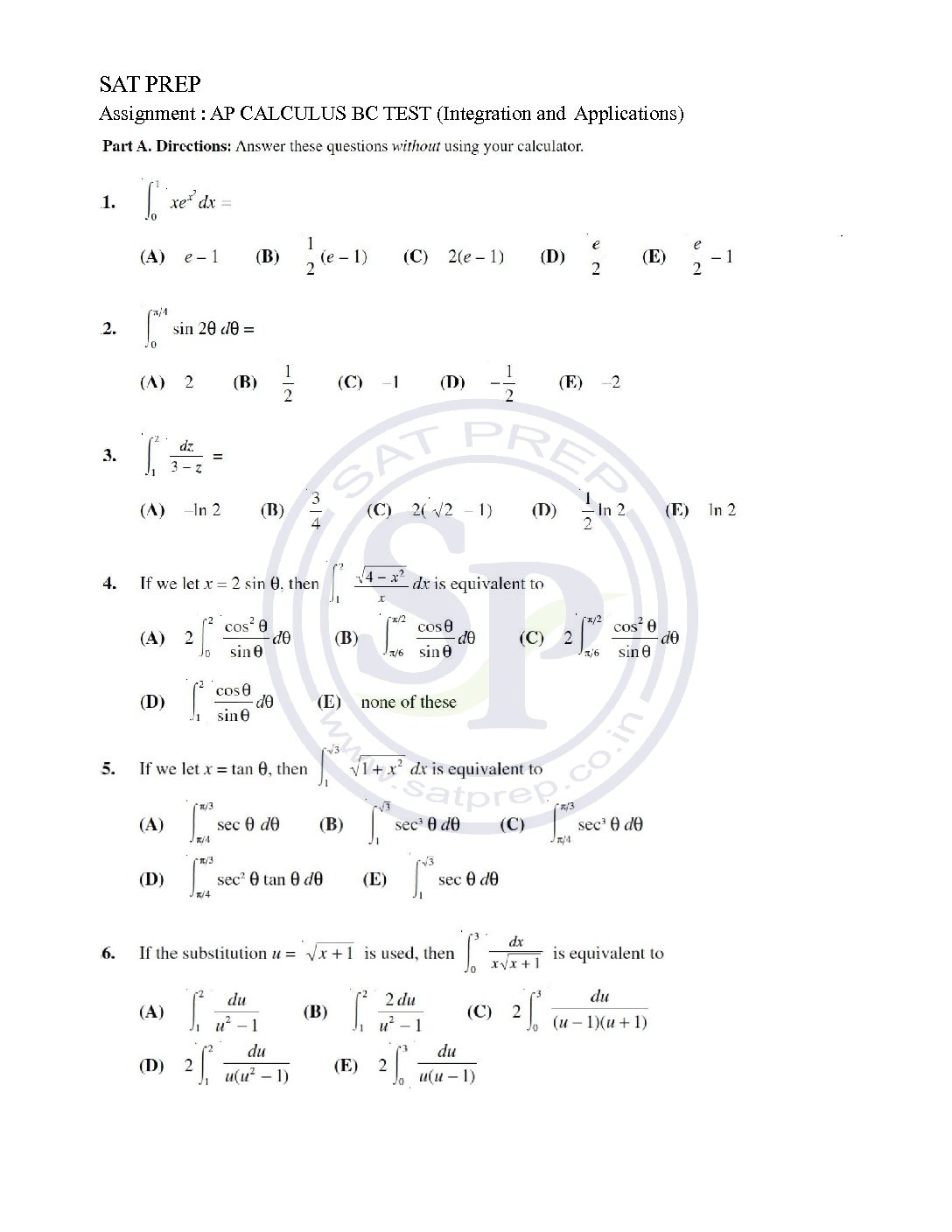 AP Calculus AB BC TEST Applications Of Integration SAT PREP