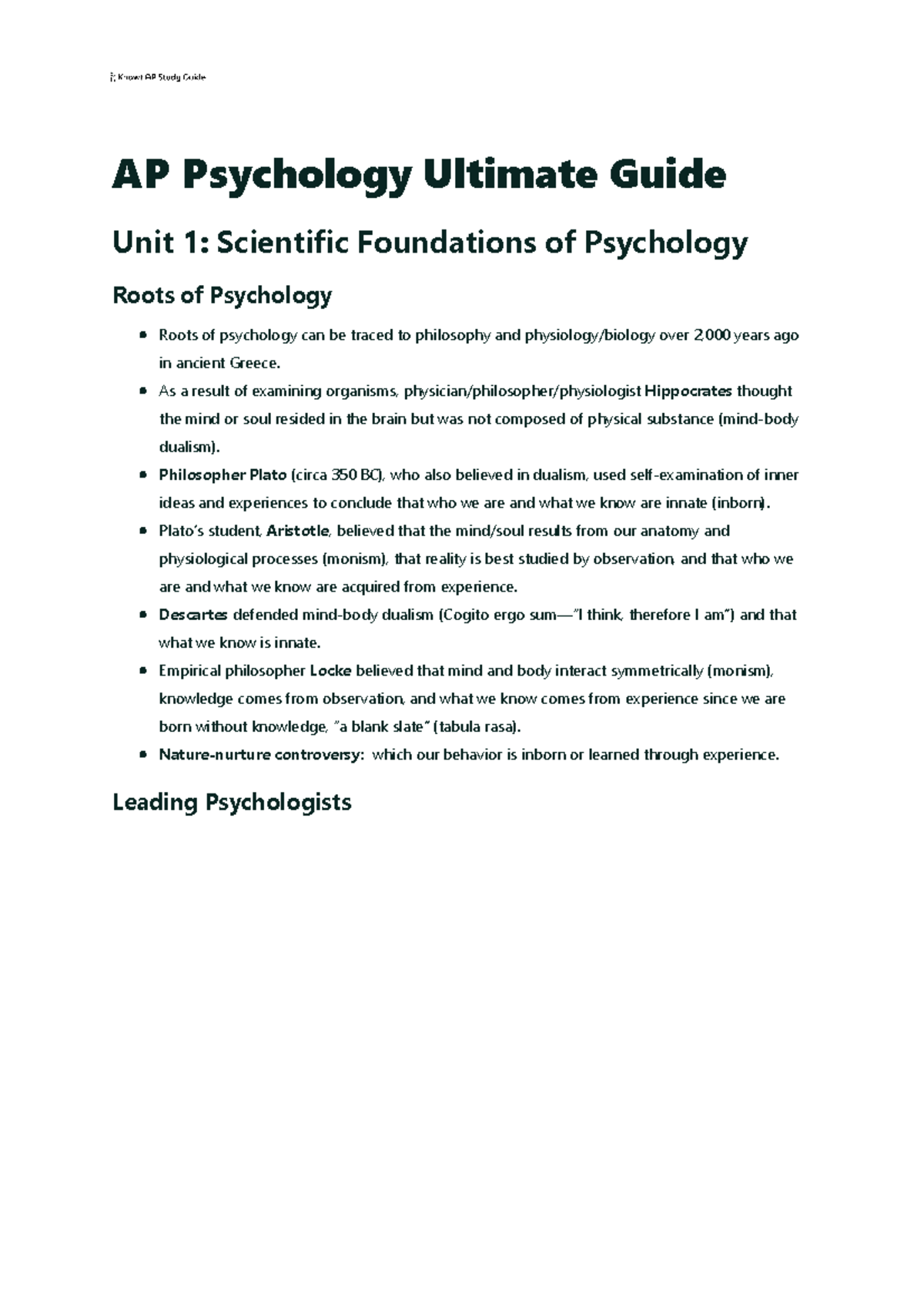 AP Psychology Comprehensive Study Notes Foundations Biological Bases Studocu