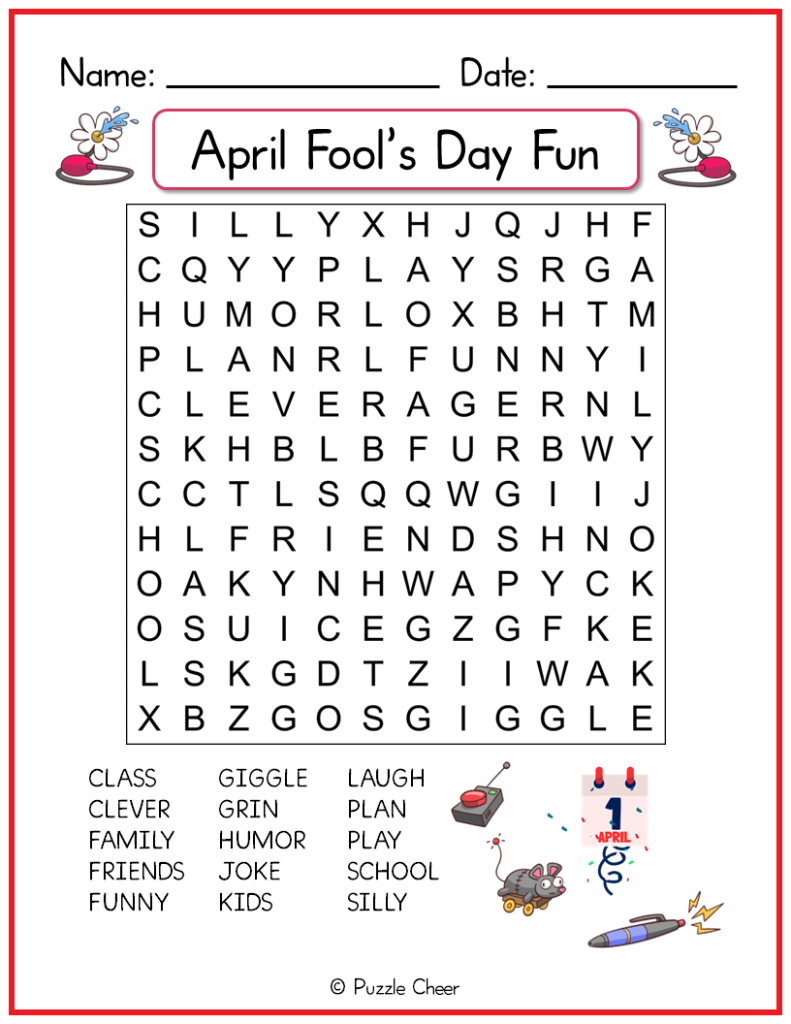 April Fool s Day Word Search Very Easy Puzzle Cheer