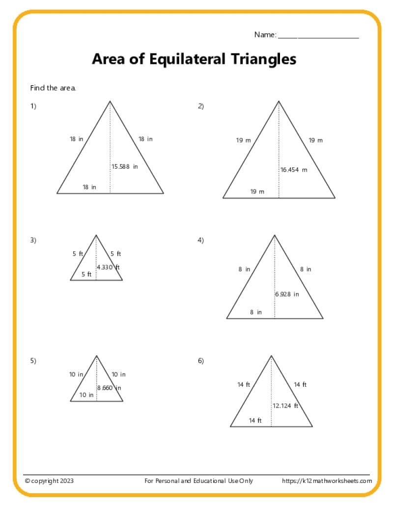 Area And Perimeter Of Triangles K12 Math Worksheets