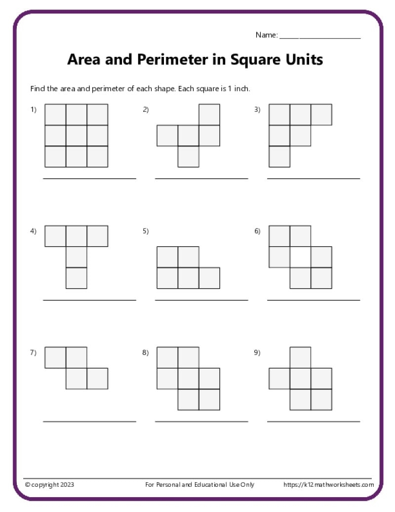 perimeter and area worksheets
