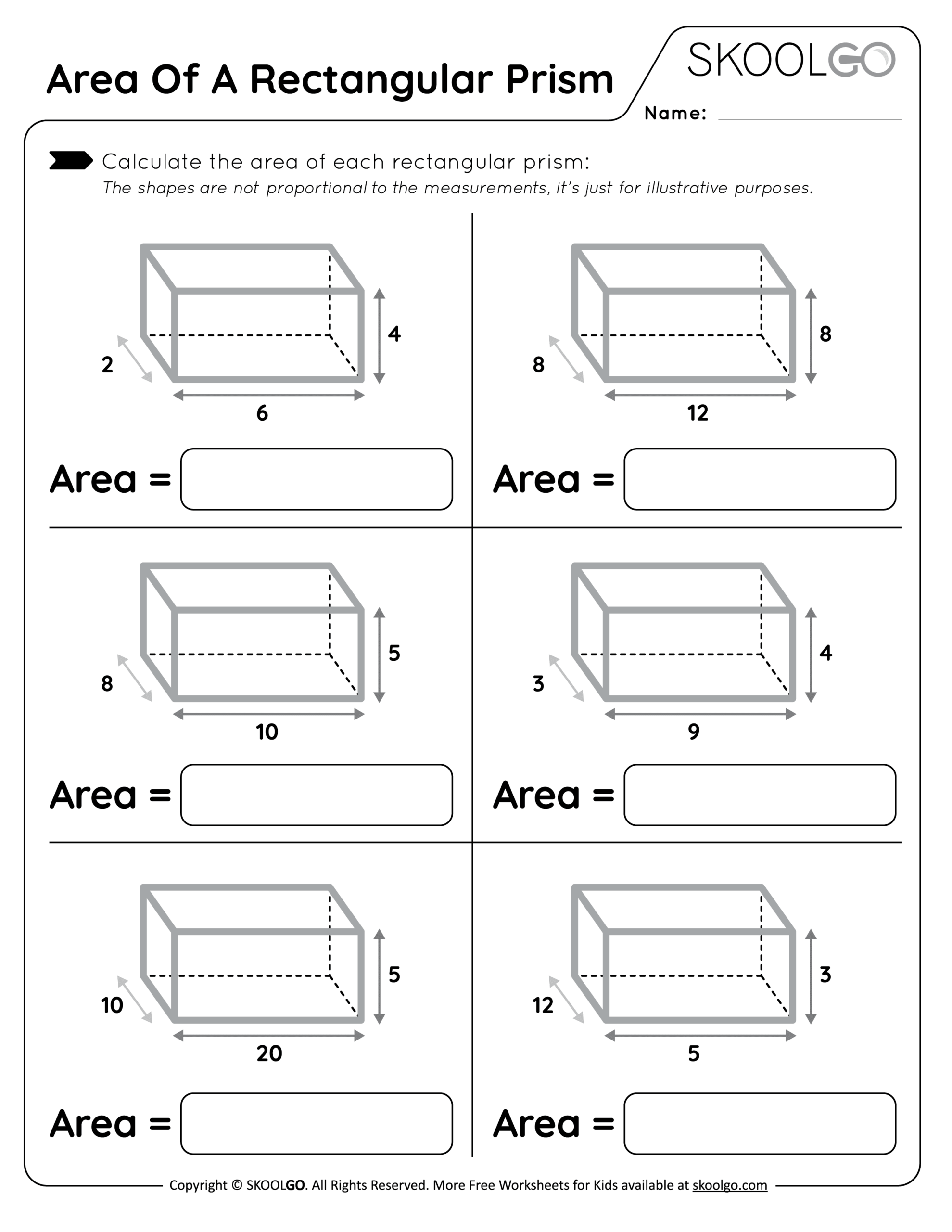 Area Of A Rectangular Prism Free Worksheet SKOOLGO