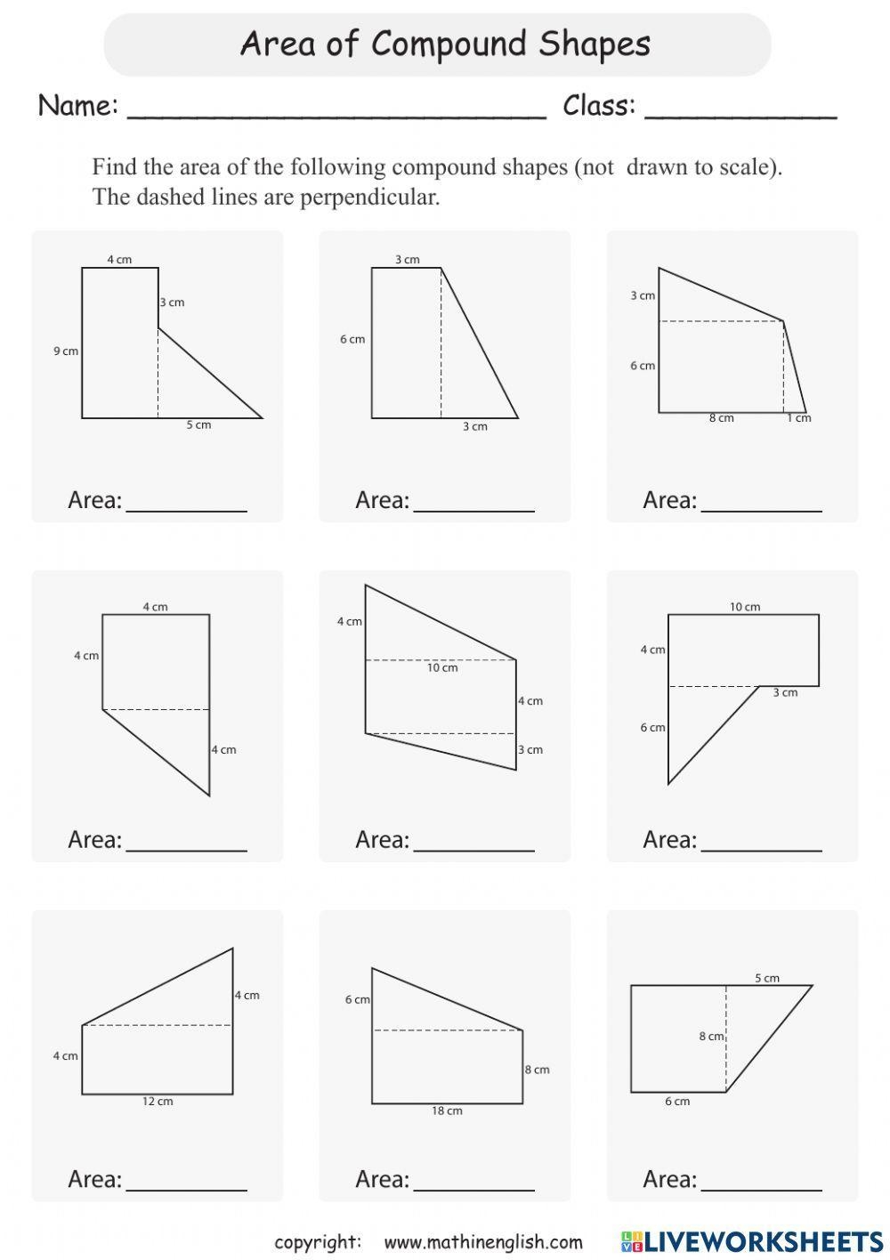 area of composite shapes worksheet
