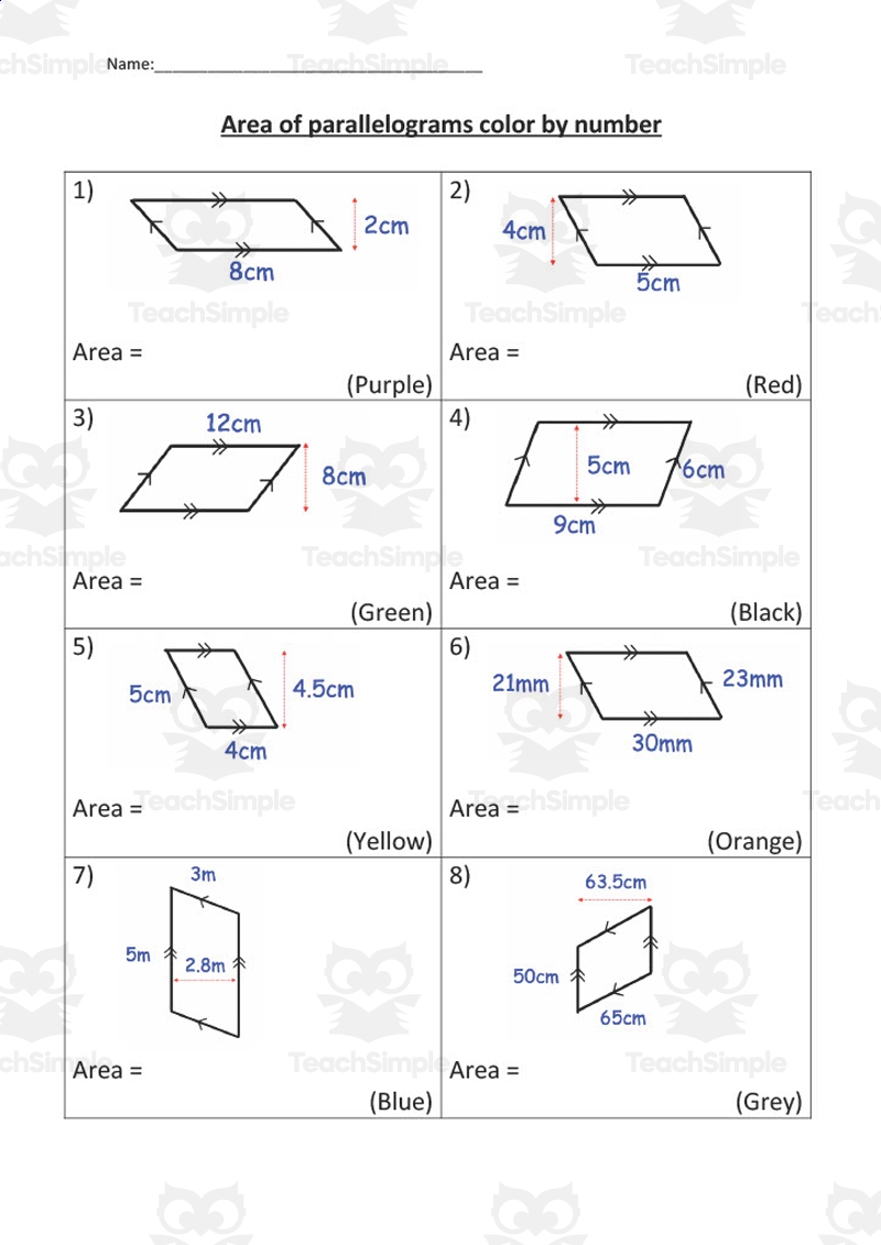 area of parallelogram worksheet