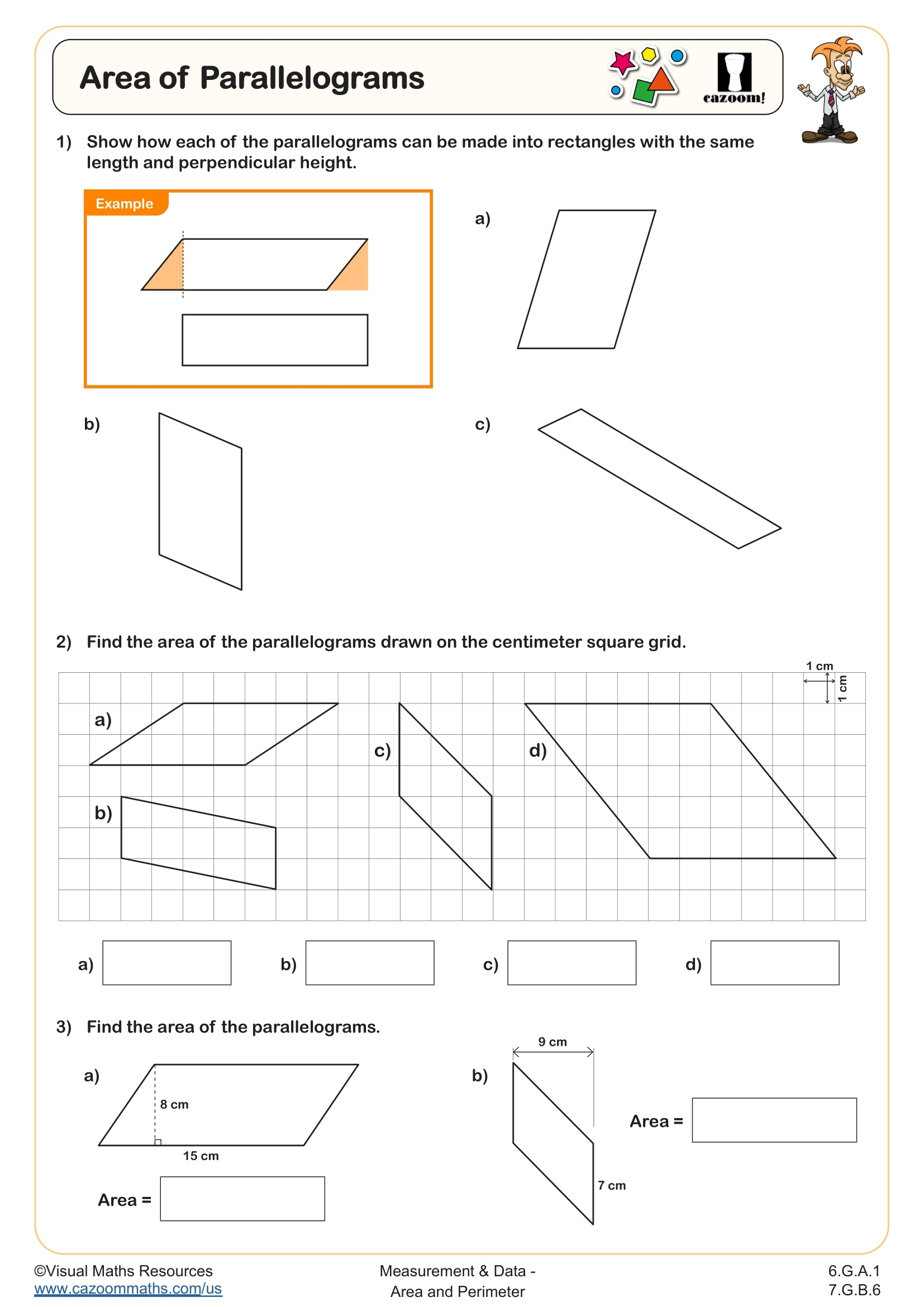 Area Of Parallelograms Worksheet Fun And Engaging 6th Grade And 7th Grade Measurement And Data Worksheet Cazoom Math