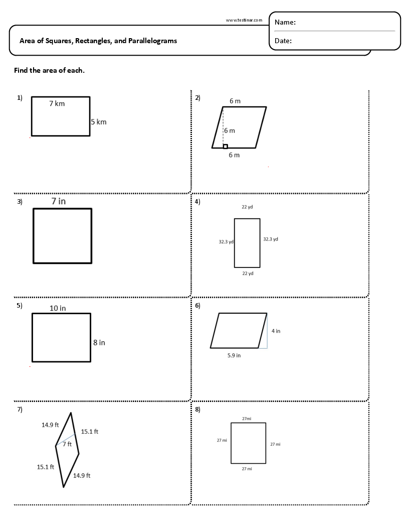 area of a rectangle worksheet