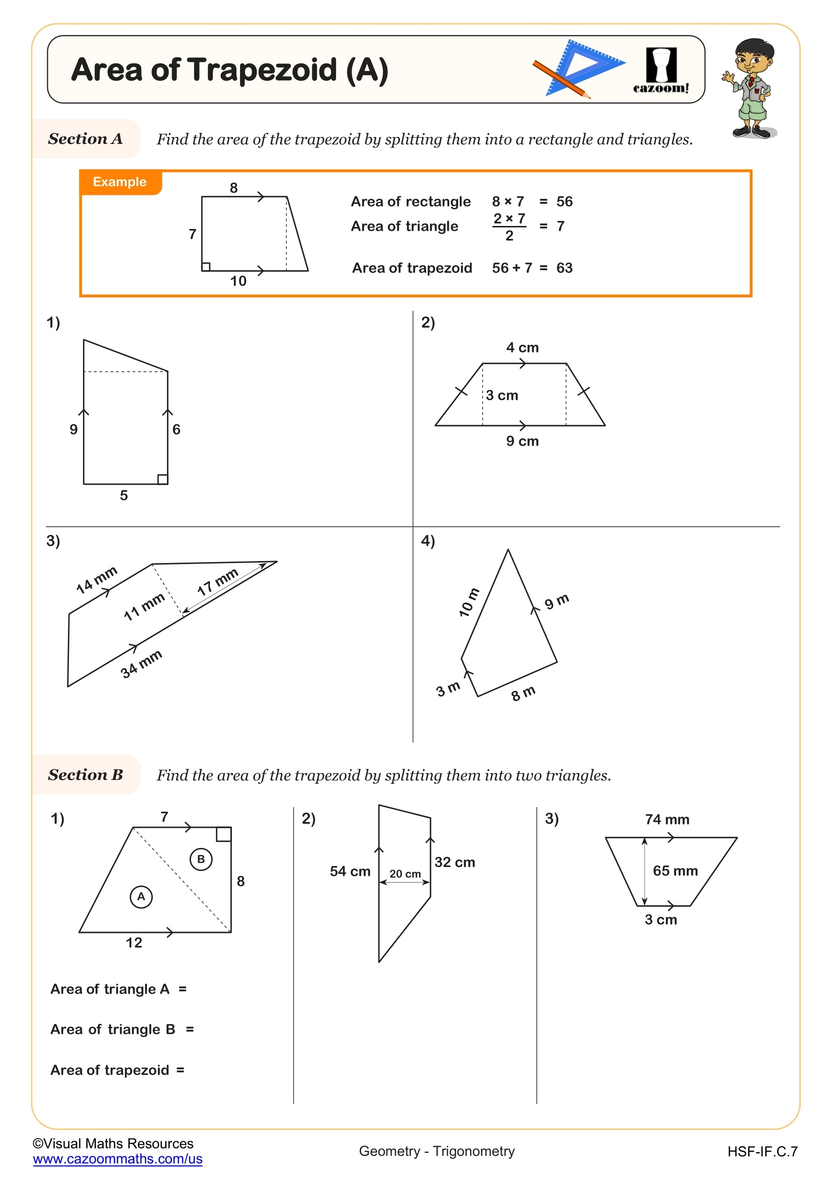 Area Of Trapezoid A Worksheet Fun And Engaging 6th Grade Geometry Worksheet Cazoom Math