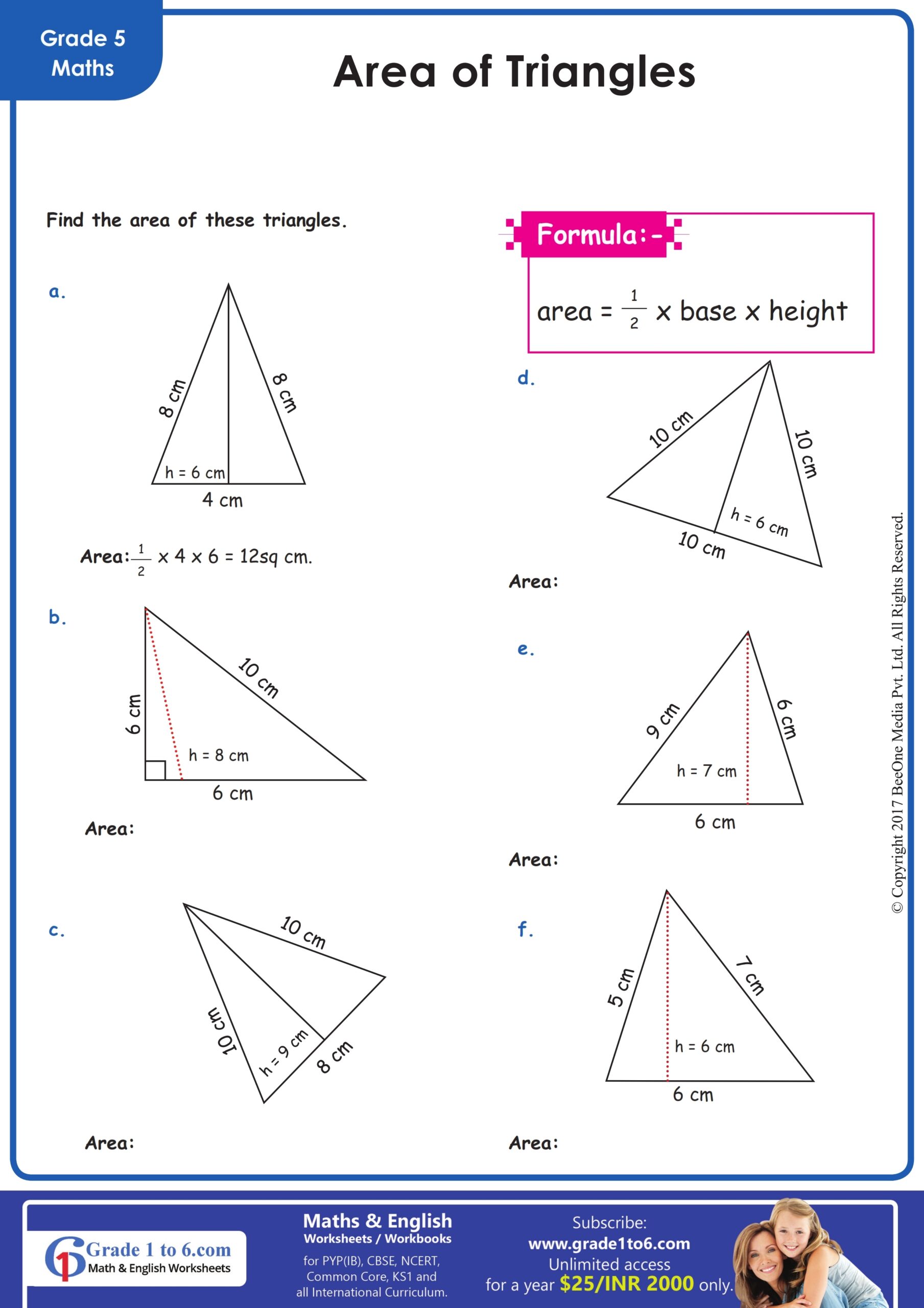 area of triangle worksheet