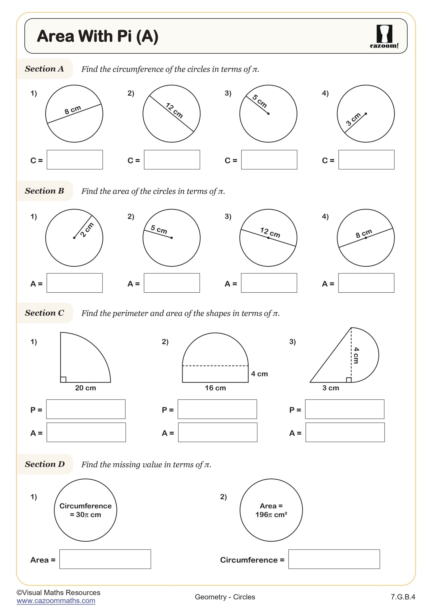 Area With Pi A Worksheet Fun And Engaging 7th Grade And Geometry And IM 2 Geometry Worksheet Cazoom Math Area With Pi A Worksheet Fun And Engaging 7th Grade And Geometry And IM 2 Geometry Worksheet Cazoom Math
