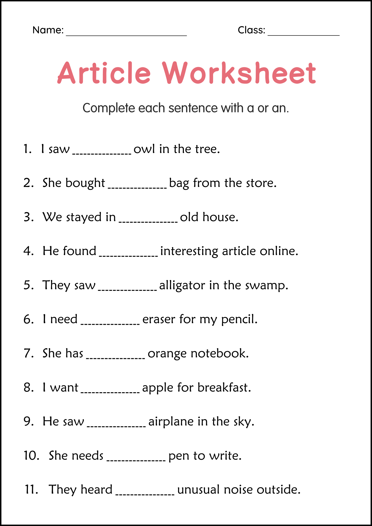 Articles A And An Grammar Worksheets For Grade 1 2 3 Made By Teachers