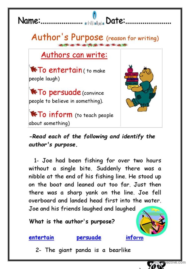 Author s Purpose English ESL Worksheets Pdf Doc