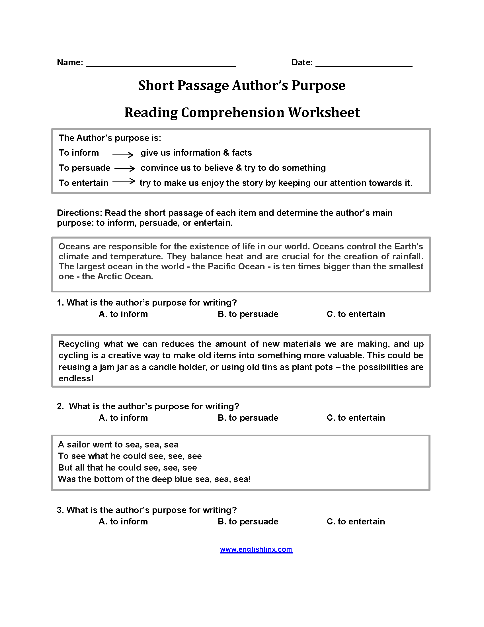 author's purpose worksheet
