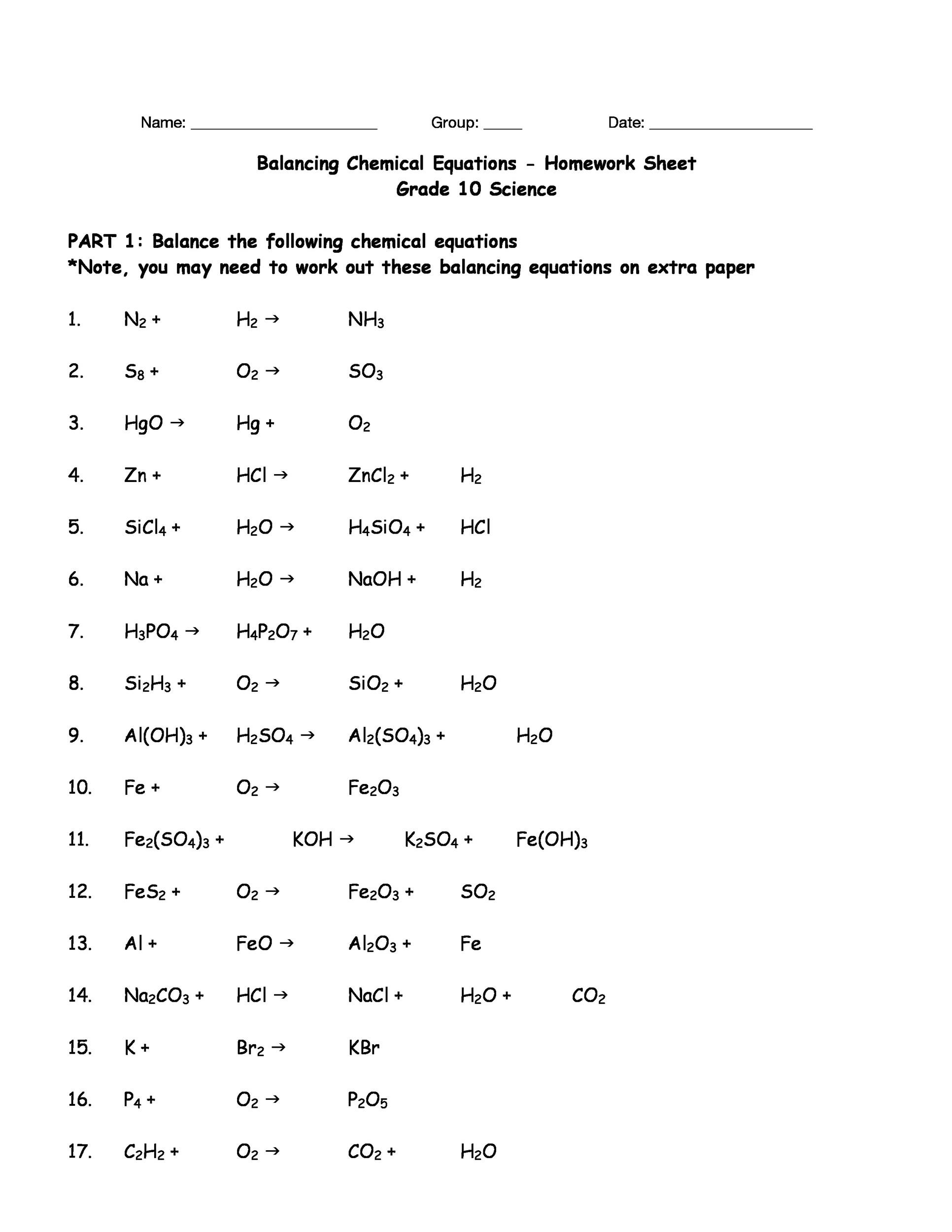 Balancing Chemical Equations Easy Introduction Problems 8th 10th Worksheets Library Balancing Chemical Equations Easy Introduction Problems 8th 10th Worksheets Library