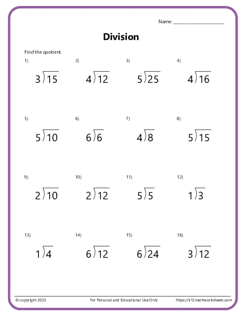 Basic Division Worksheets