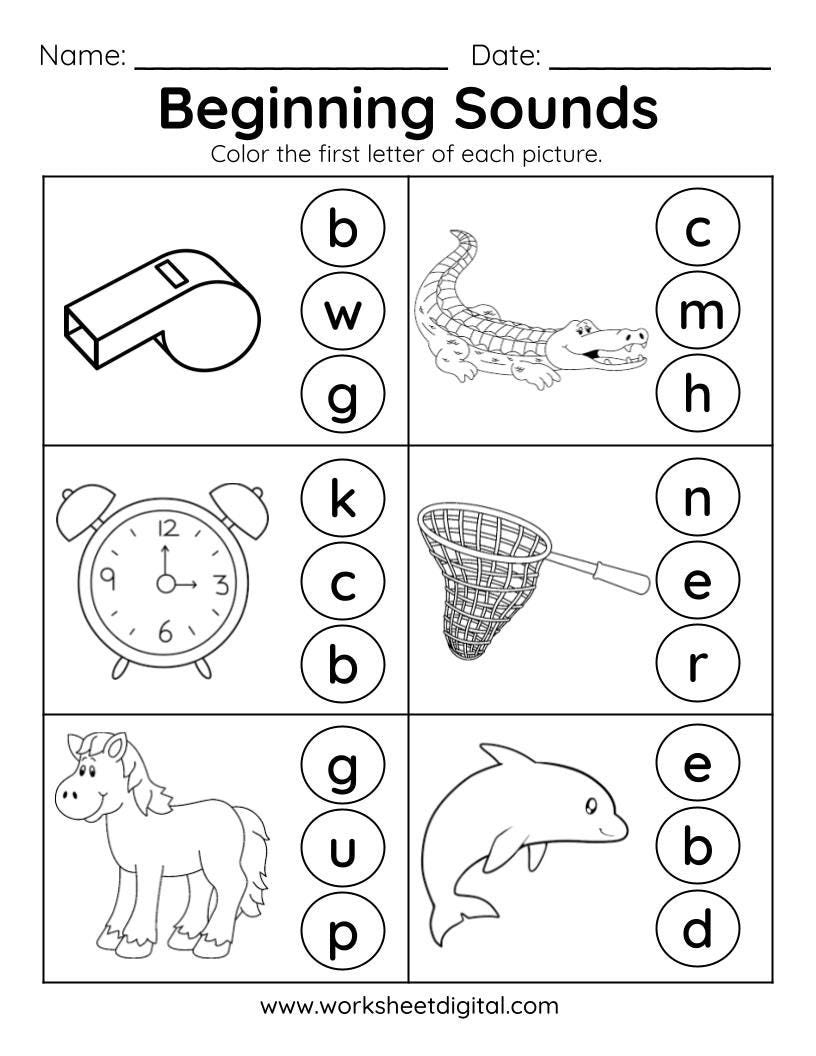 Beginning Sounds Printable Worksheets Kindergarten Homework digital Download Etsy