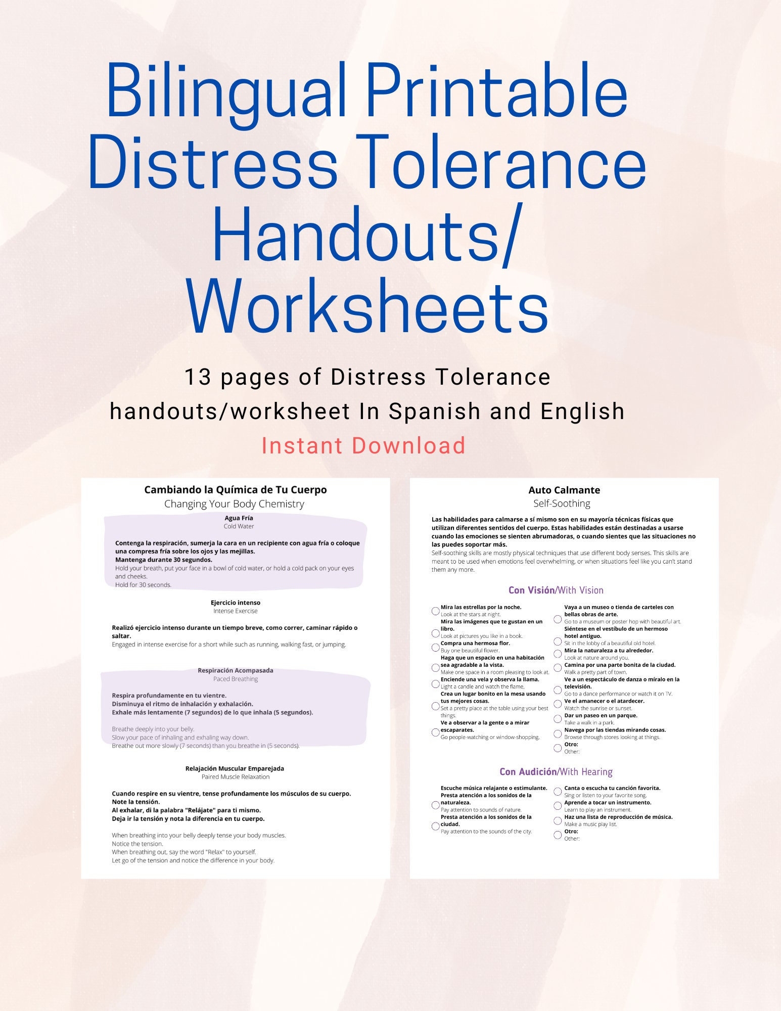 Bilingual Distress Tolerance Handouts And Worksheets Etsy