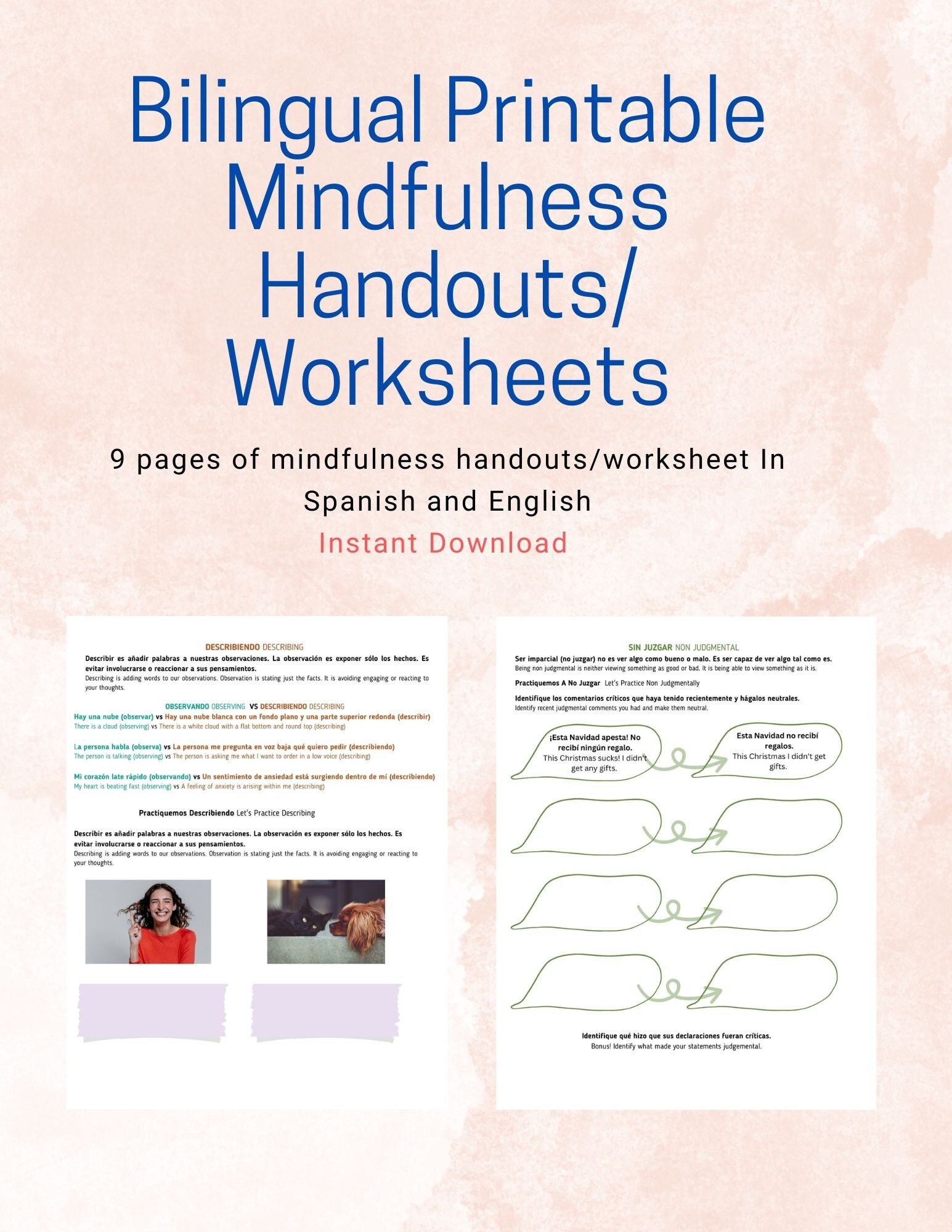 Bilingual Mindfulness Handouts And Worksheets Etsy
