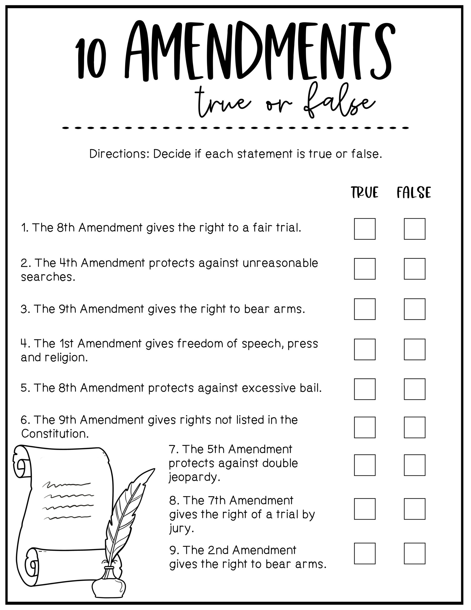 Bill Of Rights Worksheets The 10 Amendments Constitution Worksheets Made By Teachers