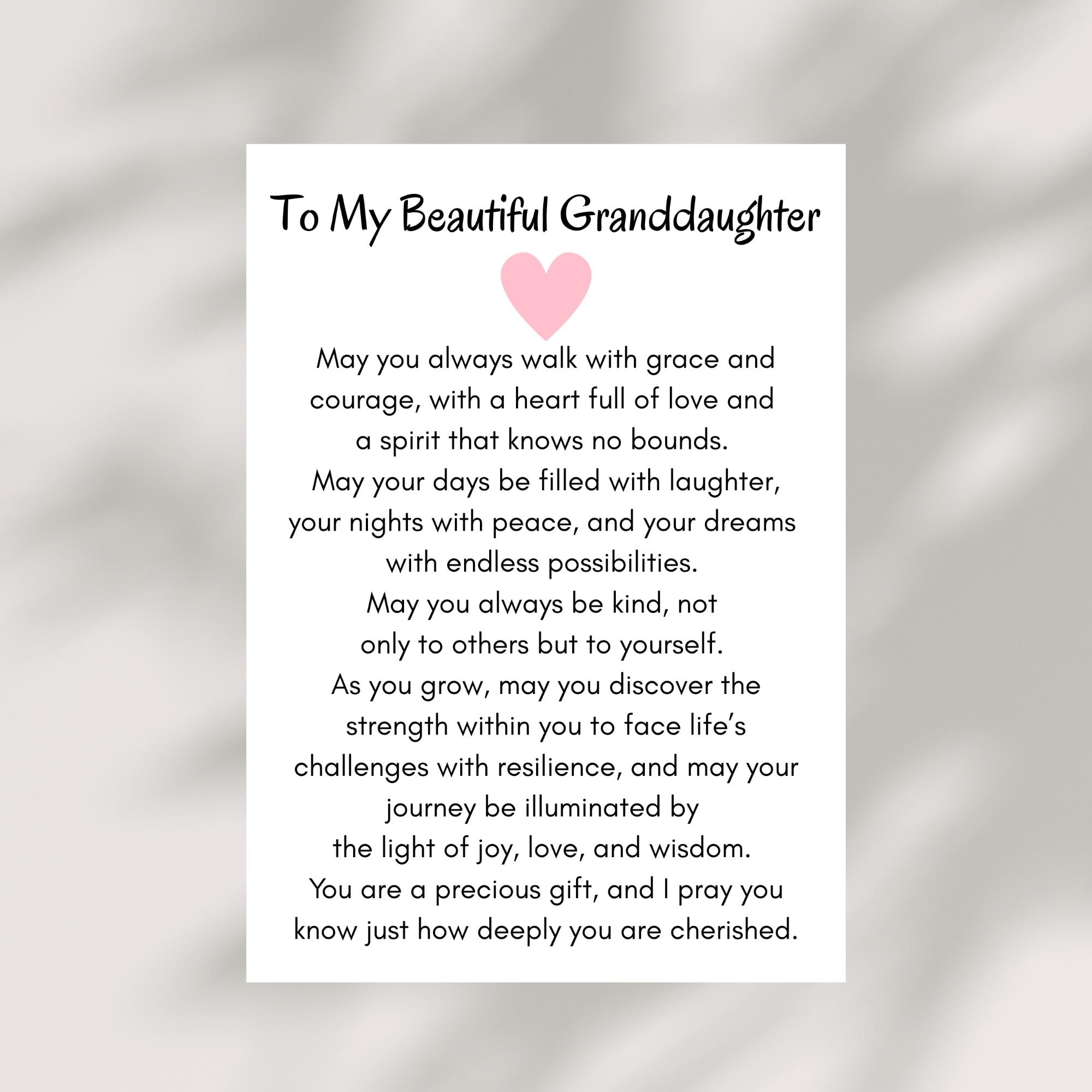 Blessing For Granddaughter Card PRINTABLE Instant DIGITAL DOWNLOAD Christian Gift Inspirational Keepsake Birthday Graduation Thank You Etsy