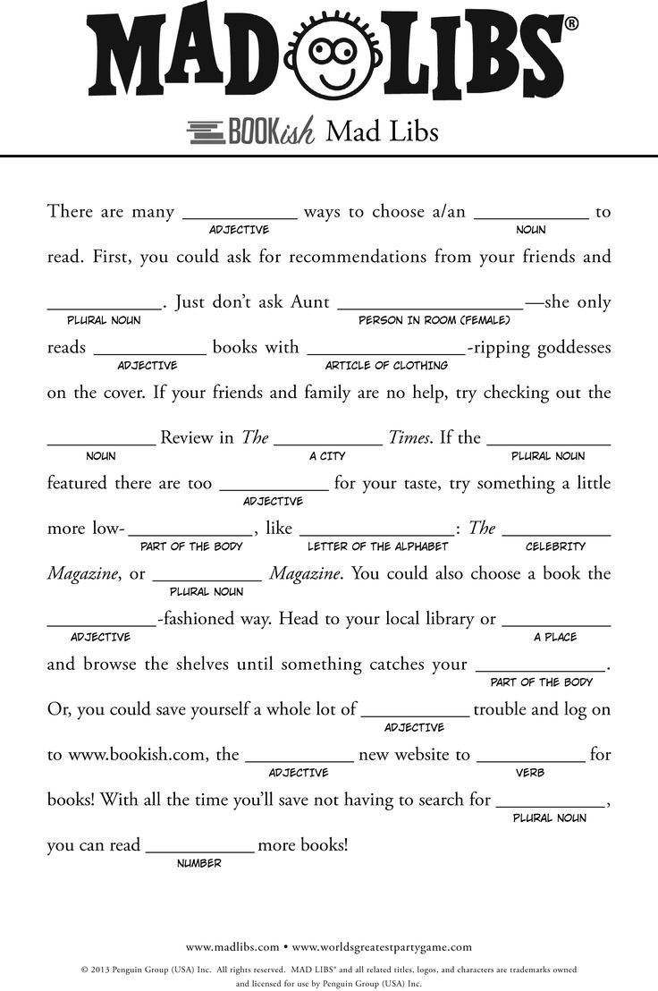 Bookish Mad Libs Http www bookish articles free mad libs for kids