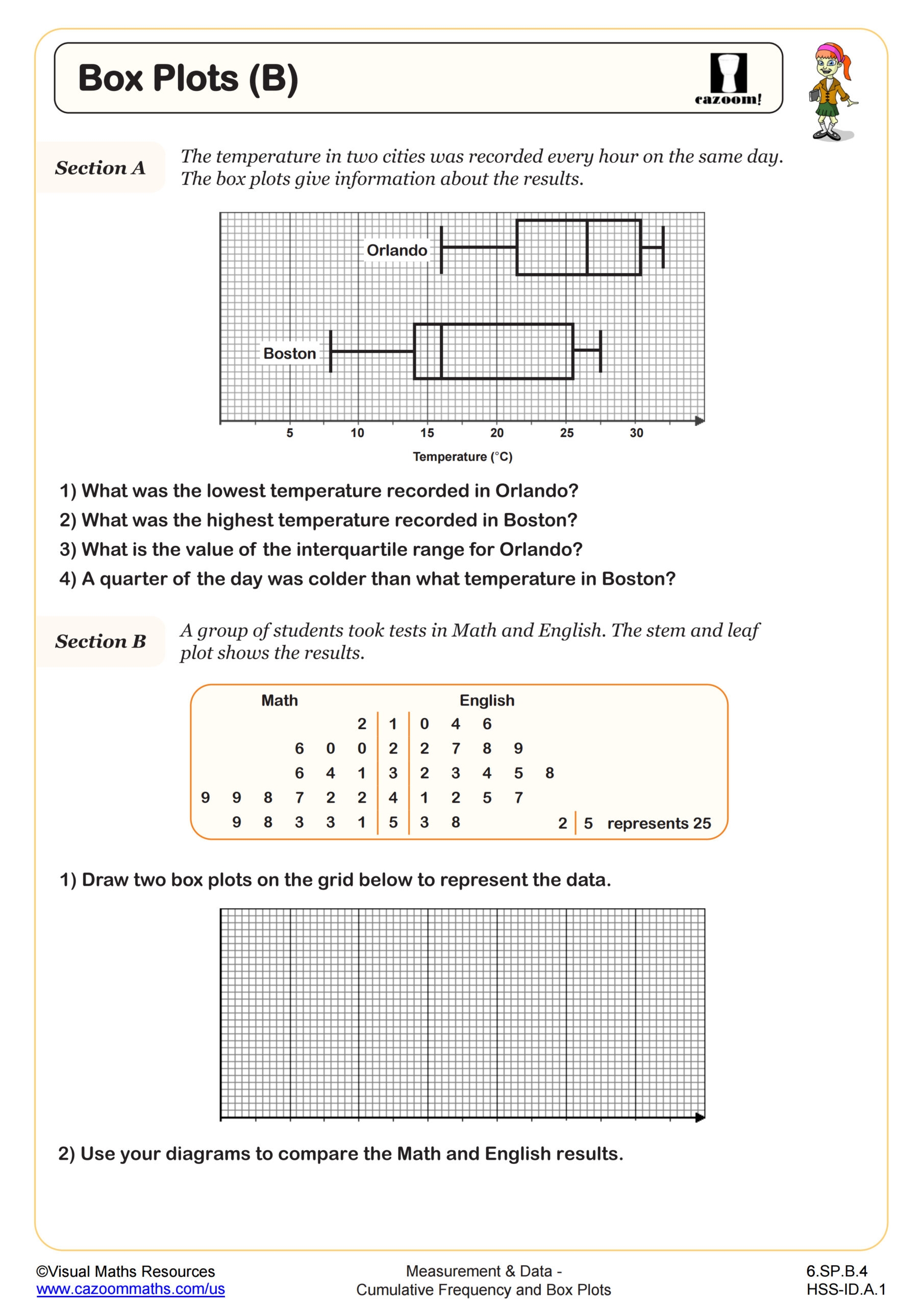 Box Plots B Worksheet Fun And Engaging 6th Grade PDF Worksheets Cazoom Math Box Plots B Worksheet Fun And Engaging 6th Grade PDF Worksheets Cazoom Math