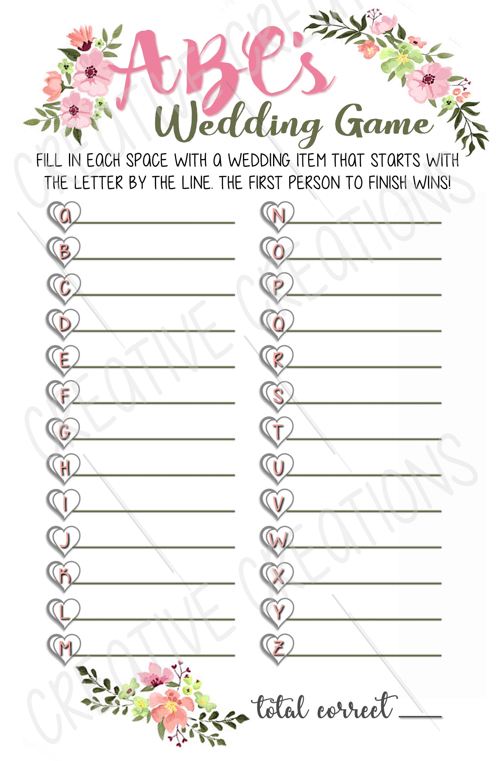 Bridal Shower Game Abc s Bridal Shower Game Printable Template Free Download Wedding Game Engagement Party Game ABC Game Etsy