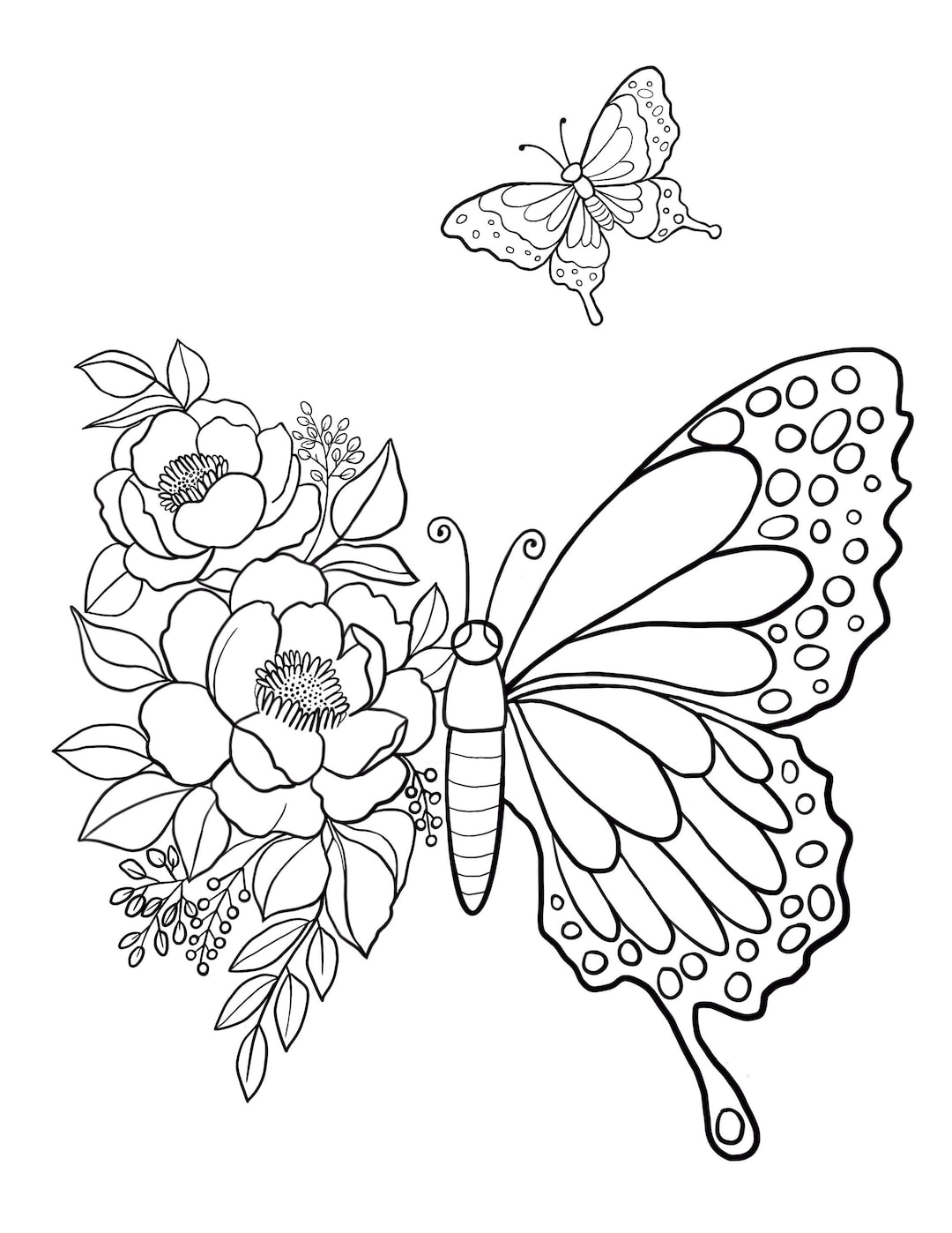 Butterfly Coloring Page Floral Designs Kids Summer Activity PDF JPG Etsy