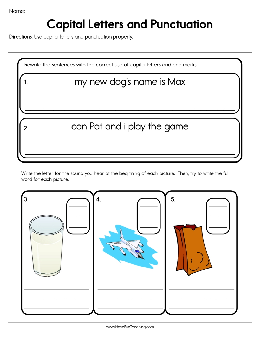 Capital Letters And Punctuation Worksheet Have Fun Teaching