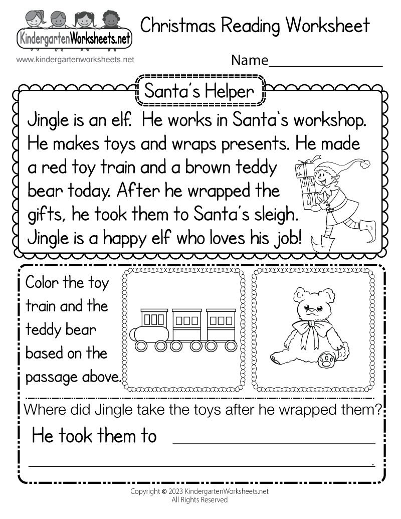 kindergarten reading comprehension worksheets