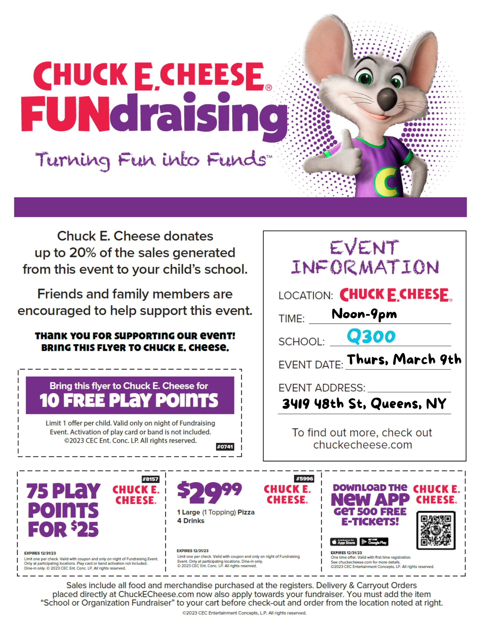 Chuck E Cheese Fundraising 3 9 2023 Q300 PTA