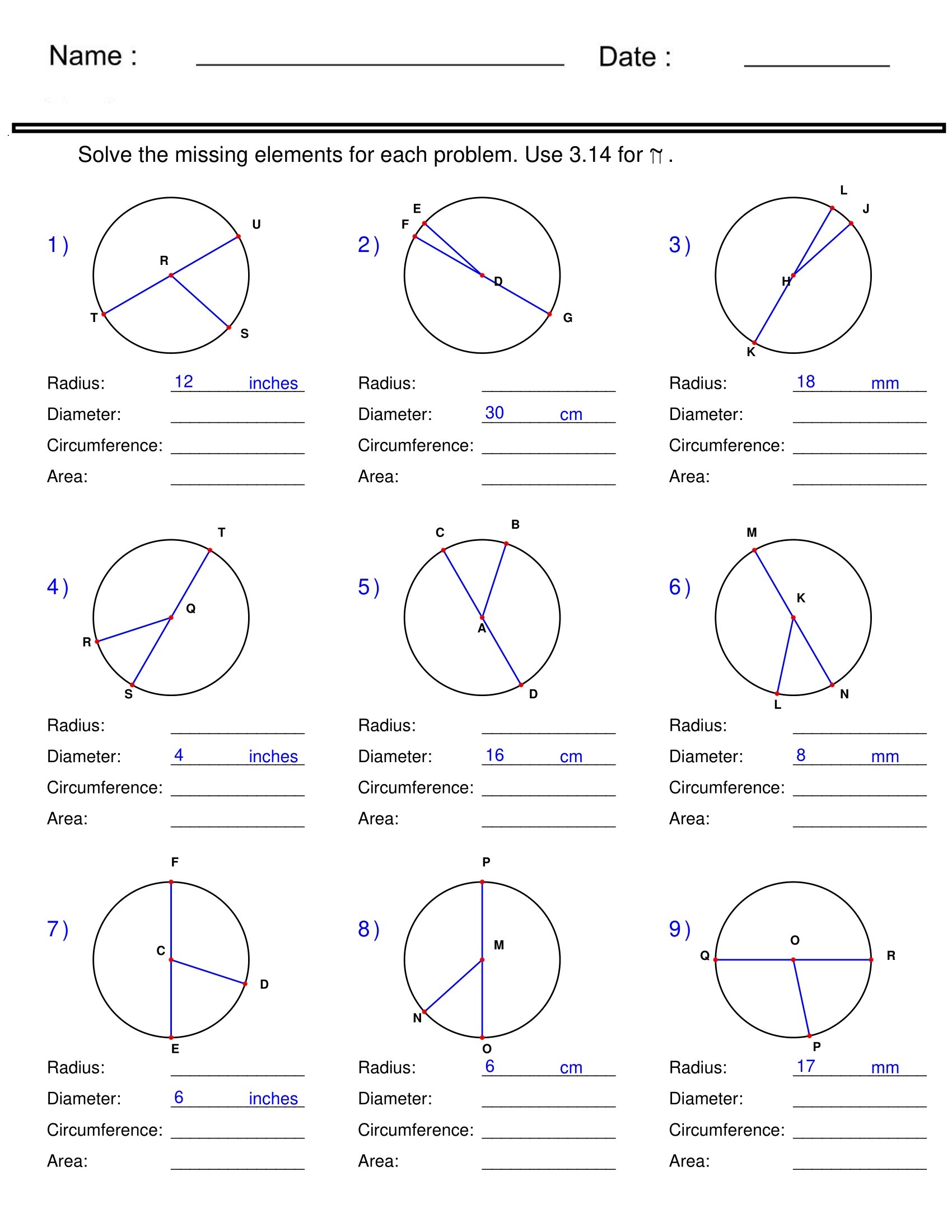 circumference of a circle worksheet circumference of a circle worksheet