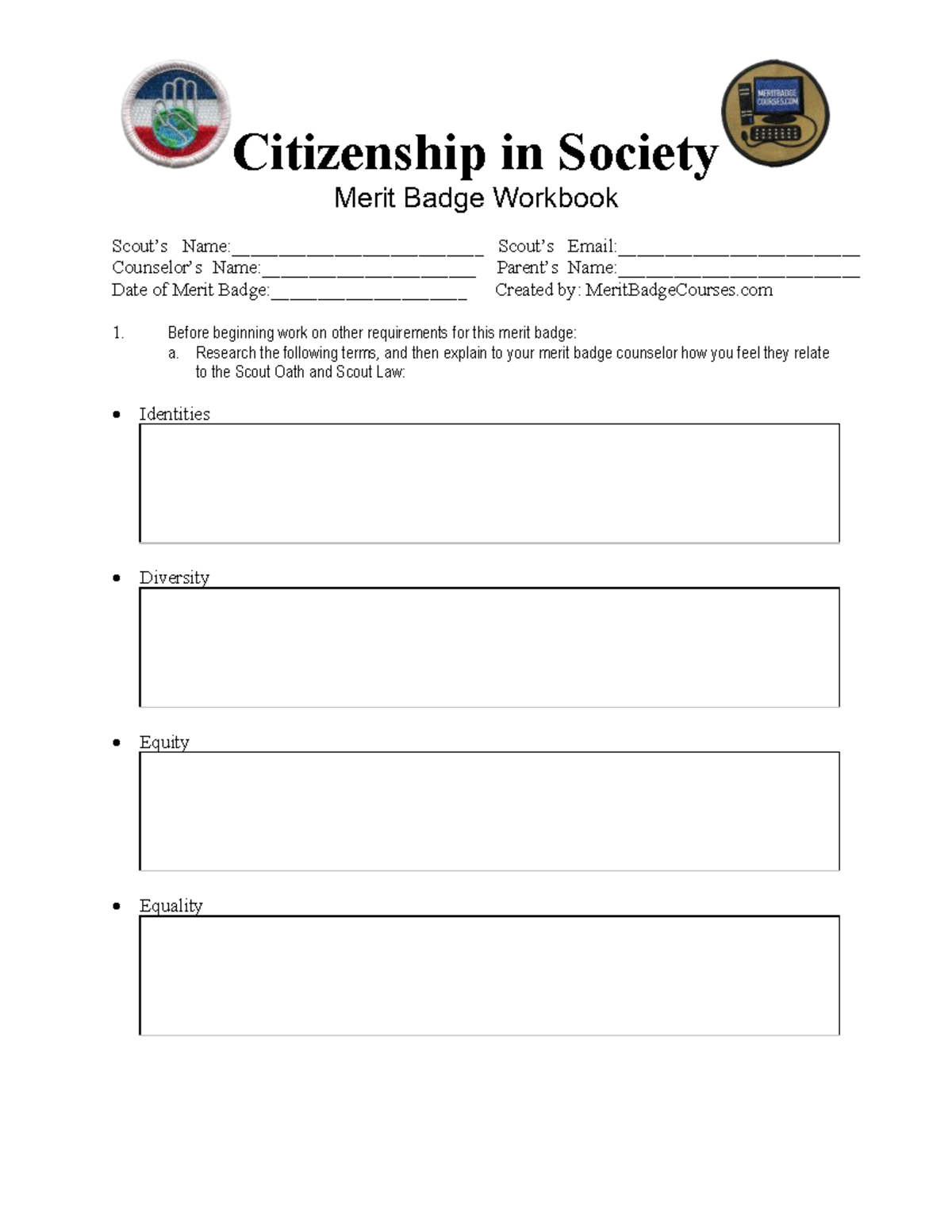 Citizenship In Society Merit Badge Workbook Exploring Diversity Leadership Studocu