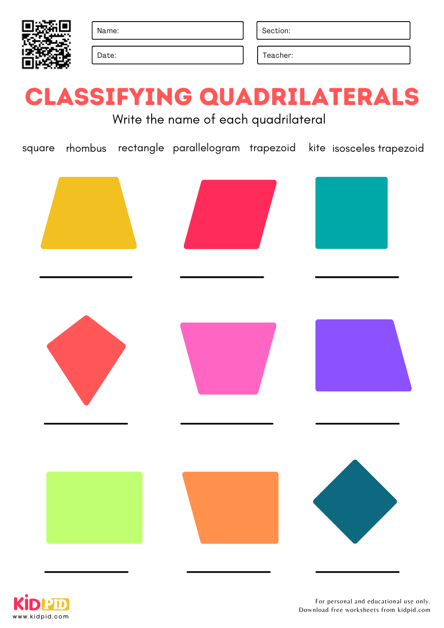 Classifying Quadrilaterals Geometry Worksheet Kidpid