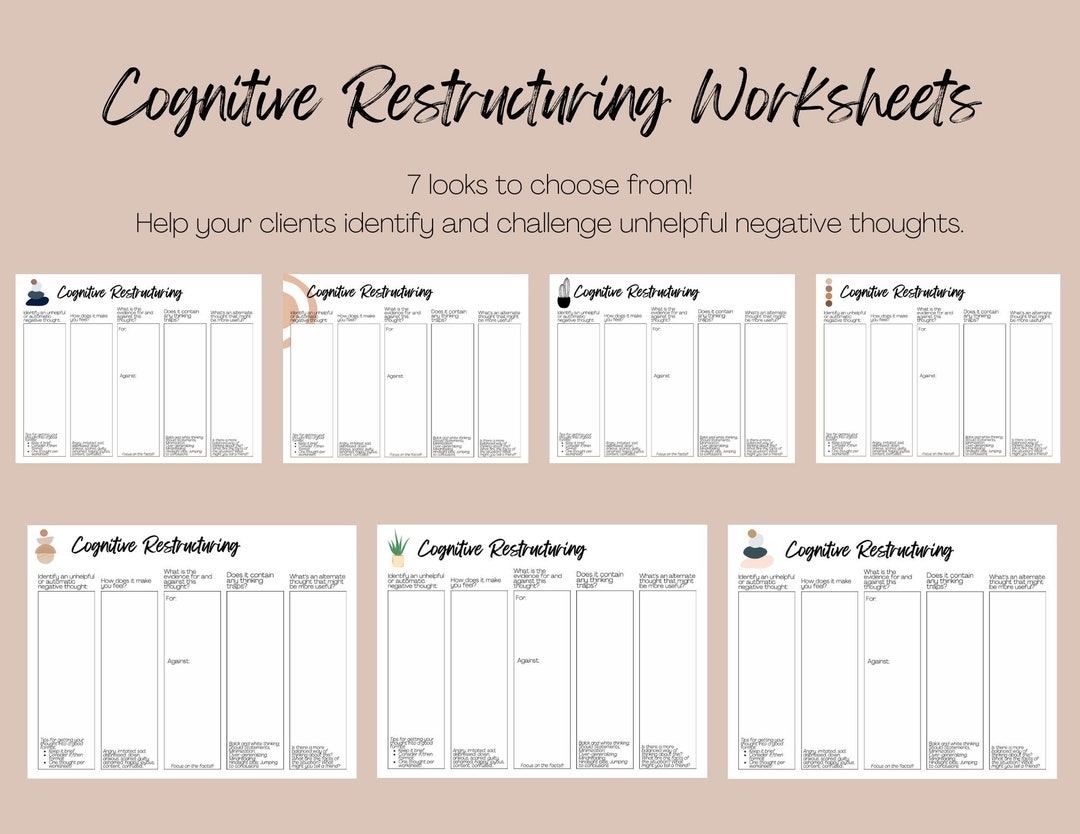 Cognitive Restructuring Therapy Worksheets Mental Health Printable Etsy