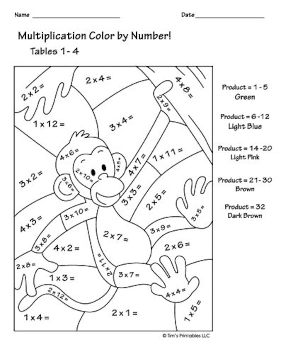 Color By Number Multiplication Worksheets PDF Etsy Denmark