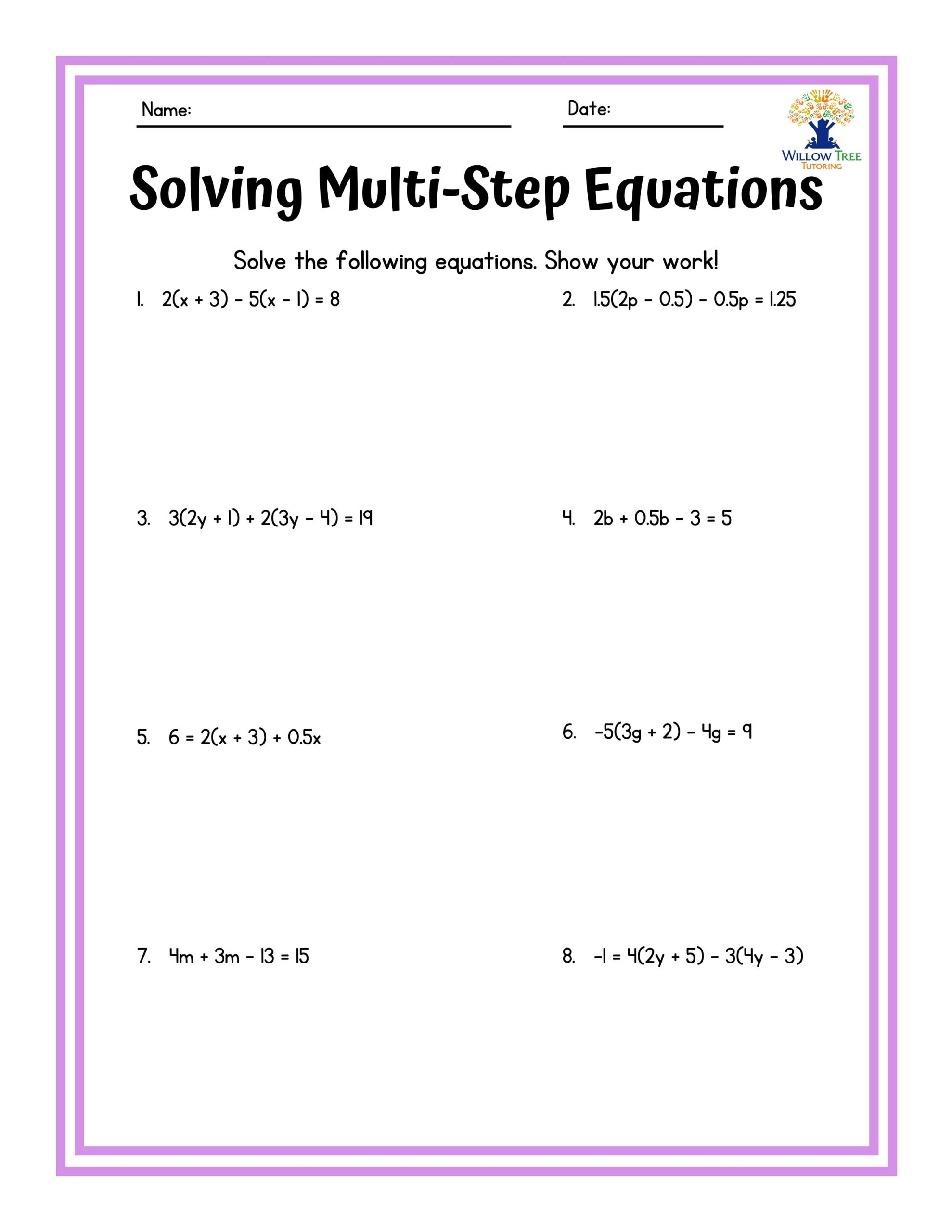 Colorful Solving Multi step Equations Tiered Worksheets Etsy