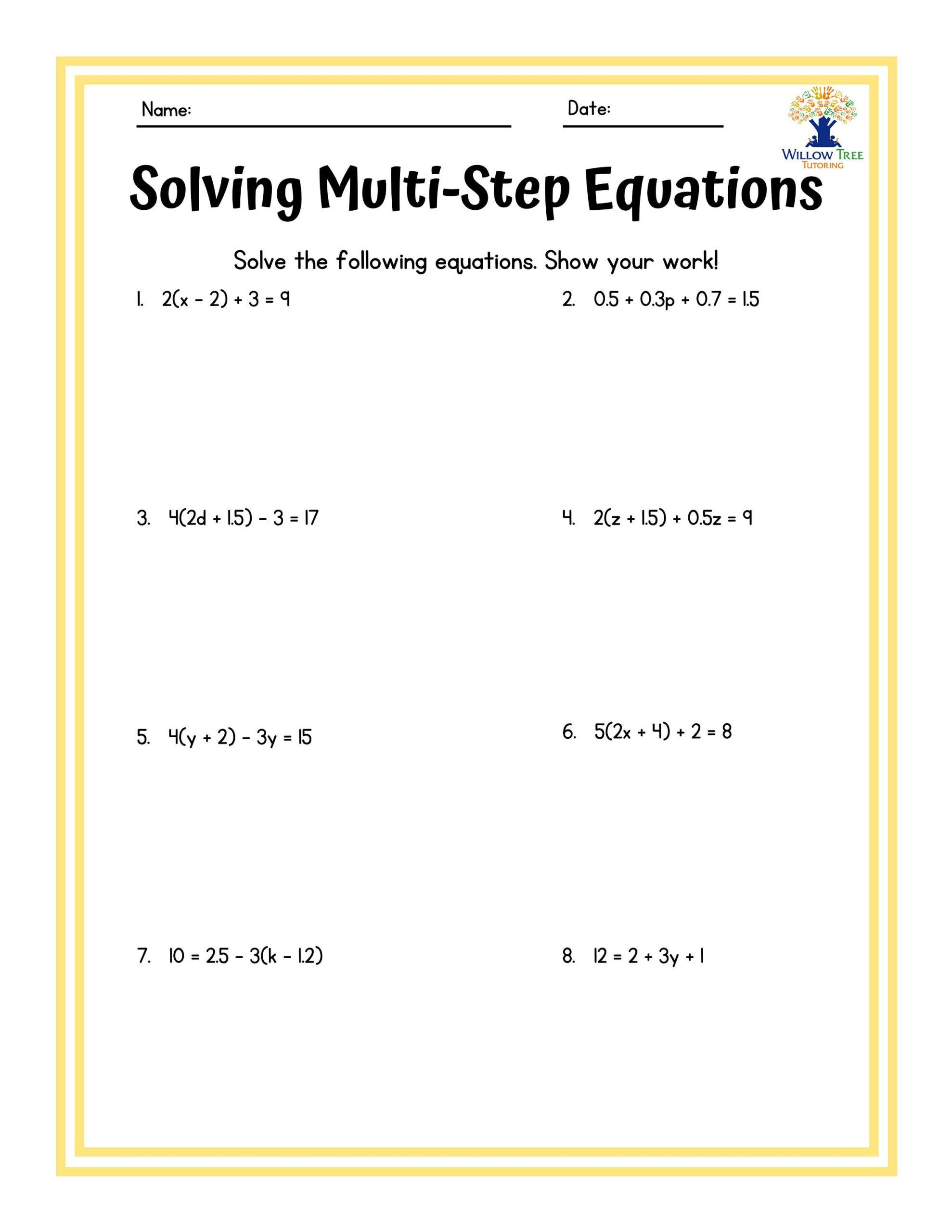 Colorful Solving Multi step Equations Tiered Worksheets Etsy Canada