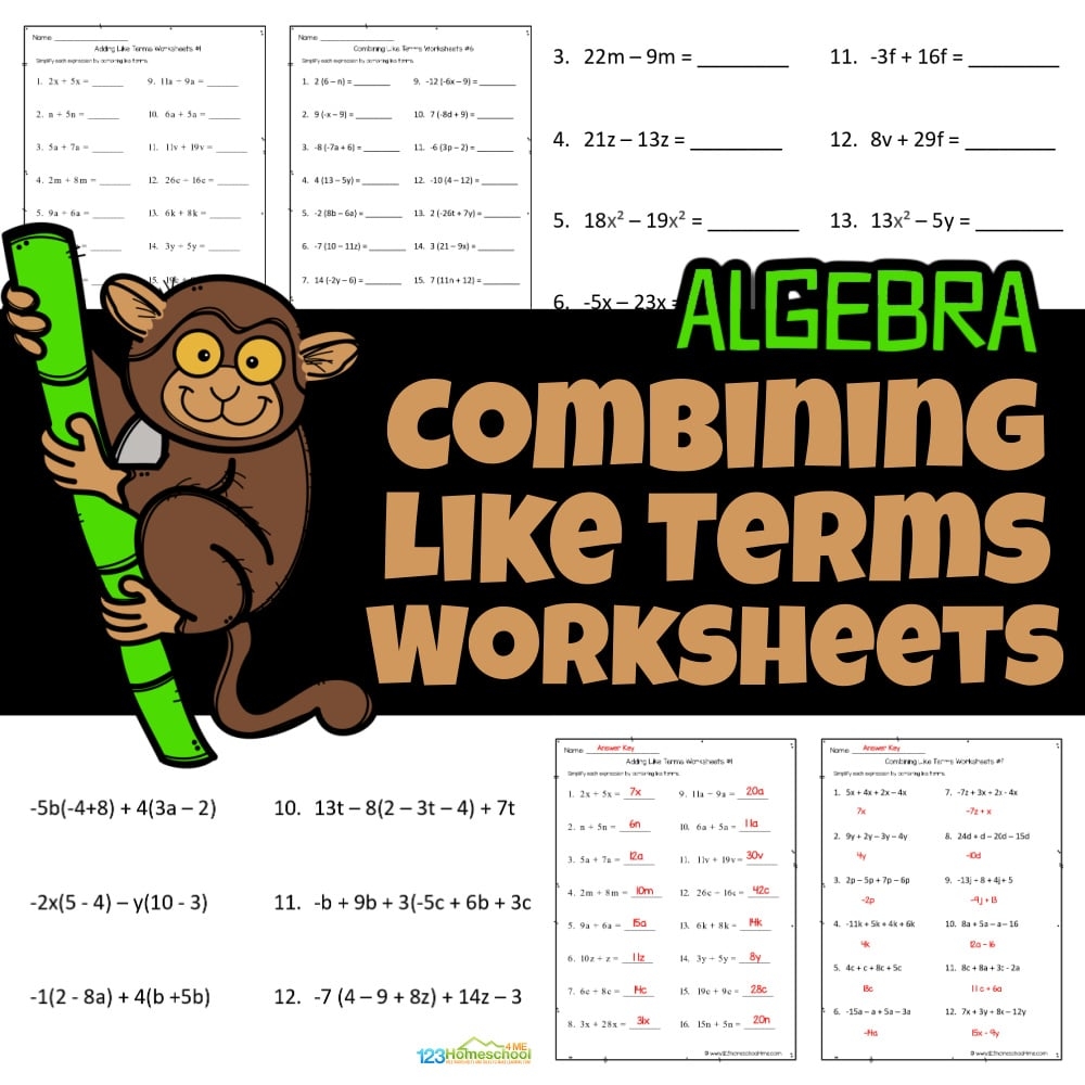 Combining Like Terms Worksheets Pdf With Answers Algebra 