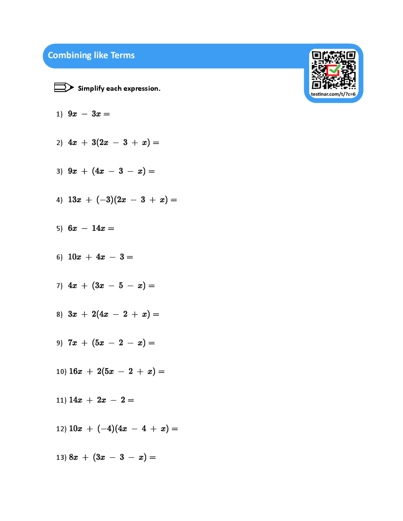 combining like terms worksheet pdf