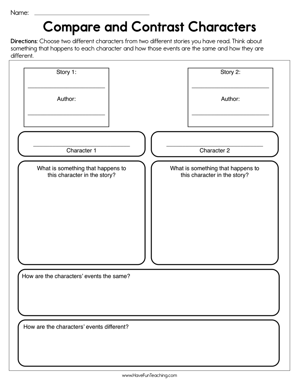 compare and contrast worksheets