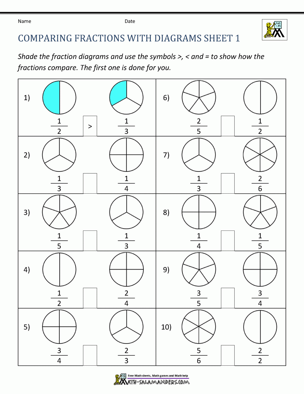 Comparing Fractions Worksheet