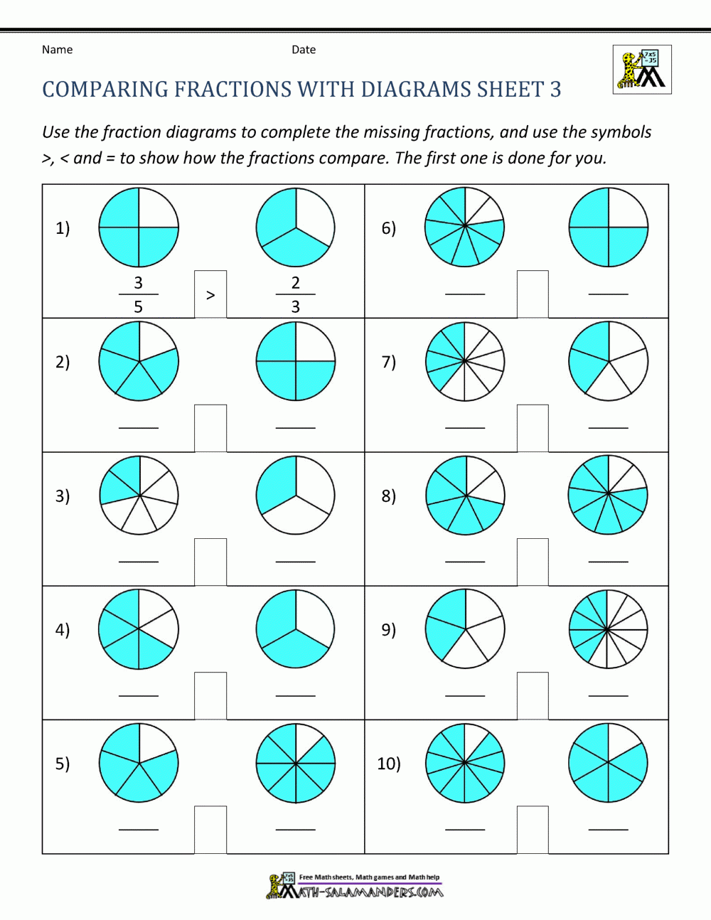 Comparing Fractions Worksheet