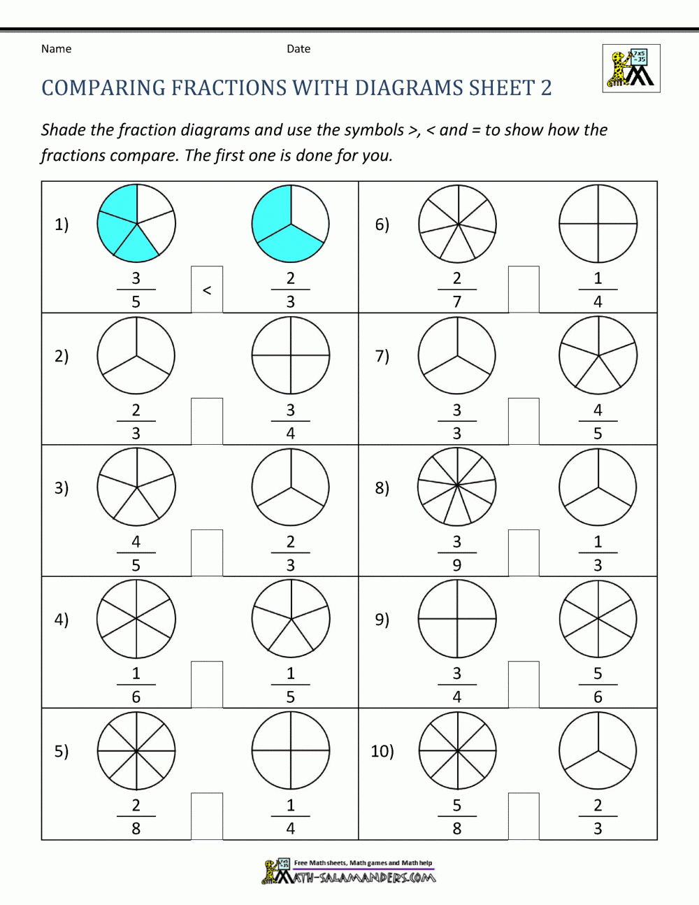 Comparing Fractions Worksheet Comparing Fractions Worksheet