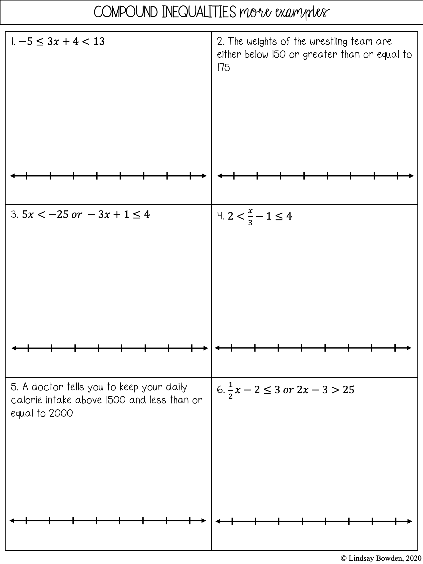 Compound Inequalities Notes And Worksheets Lindsay Bowden Worksheets Library